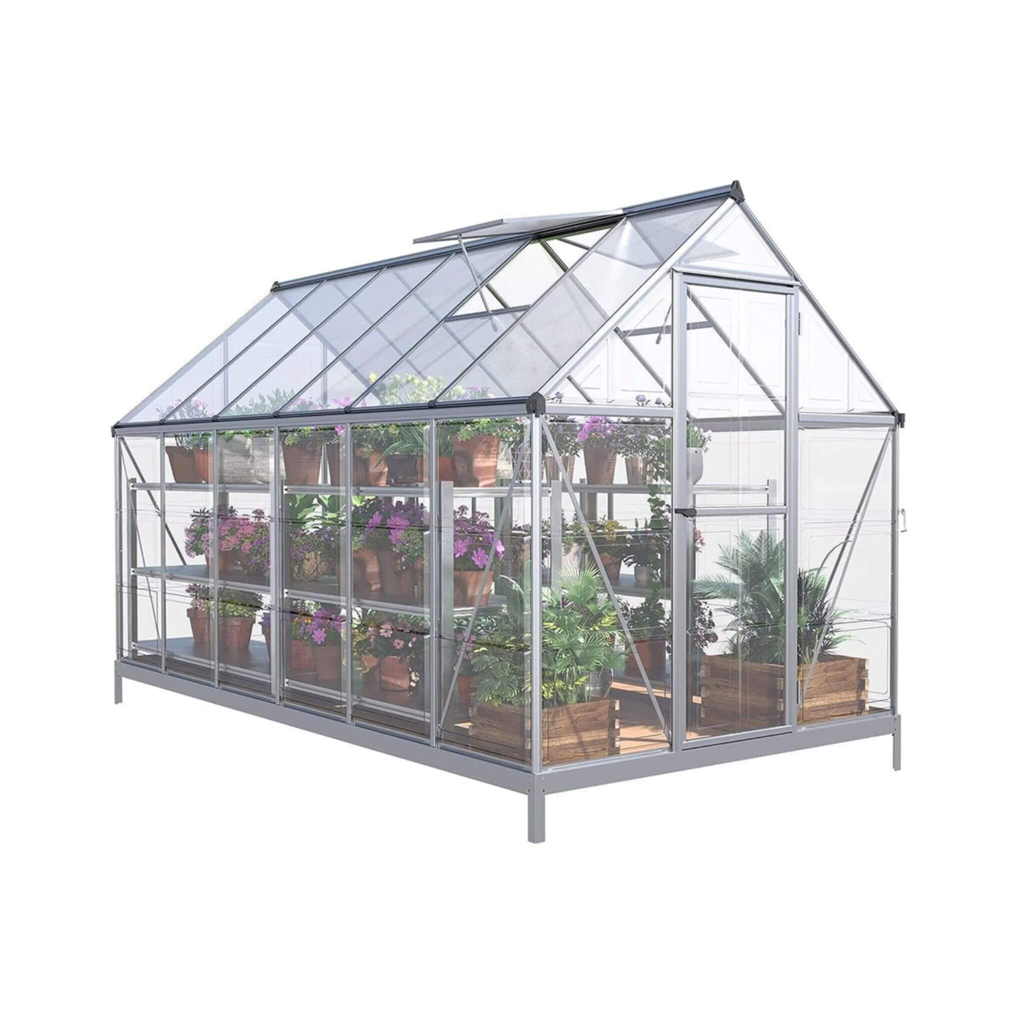 [06X12FT] Heavy-Duty Outdoor Aluminum Polycarbonate Walk-In Greenhouse With Lockable Hinged Door