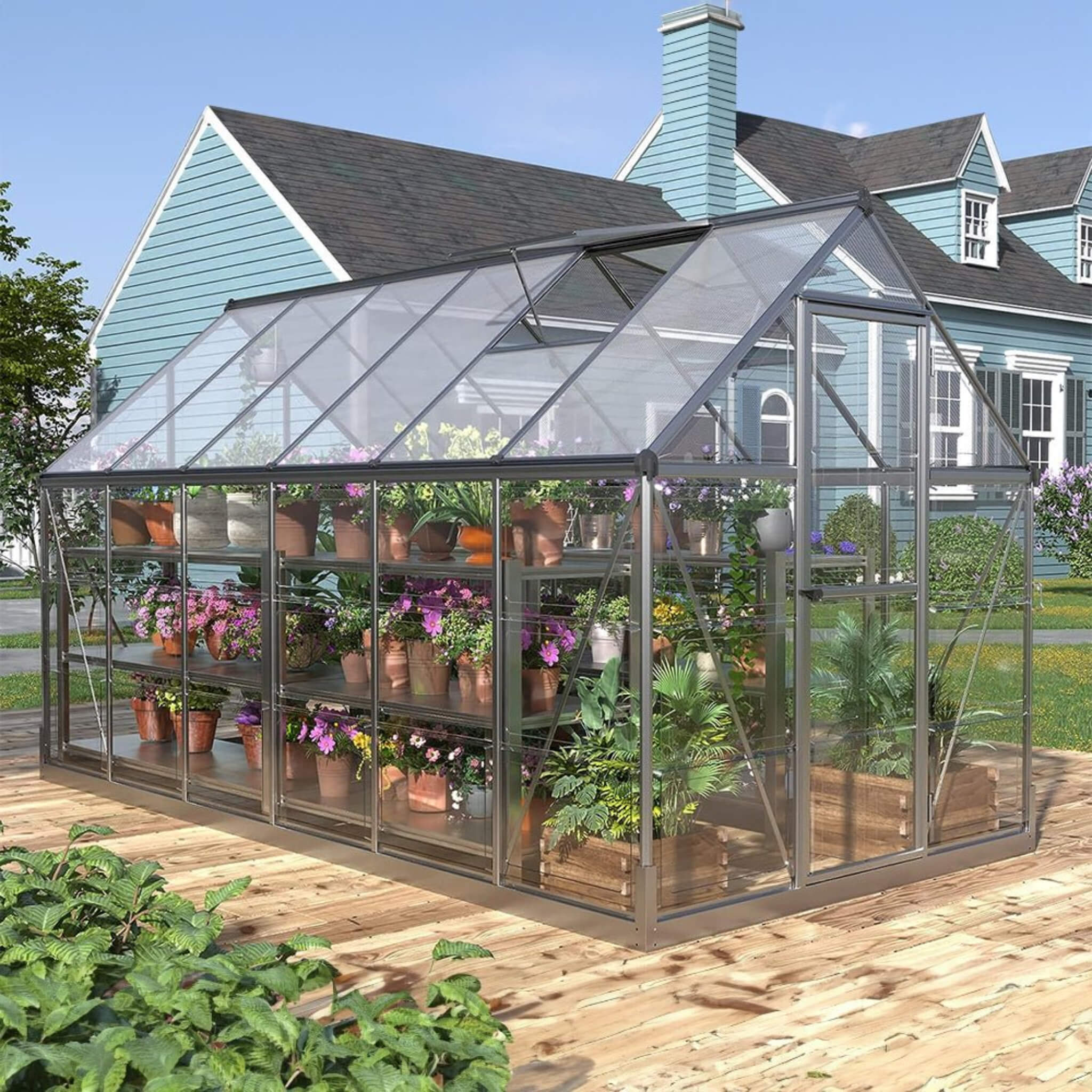 [06X12FT] Heavy-Duty Outdoor Aluminum Polycarbonate Walk-In Greenhouse With Lockable Hinged Door
