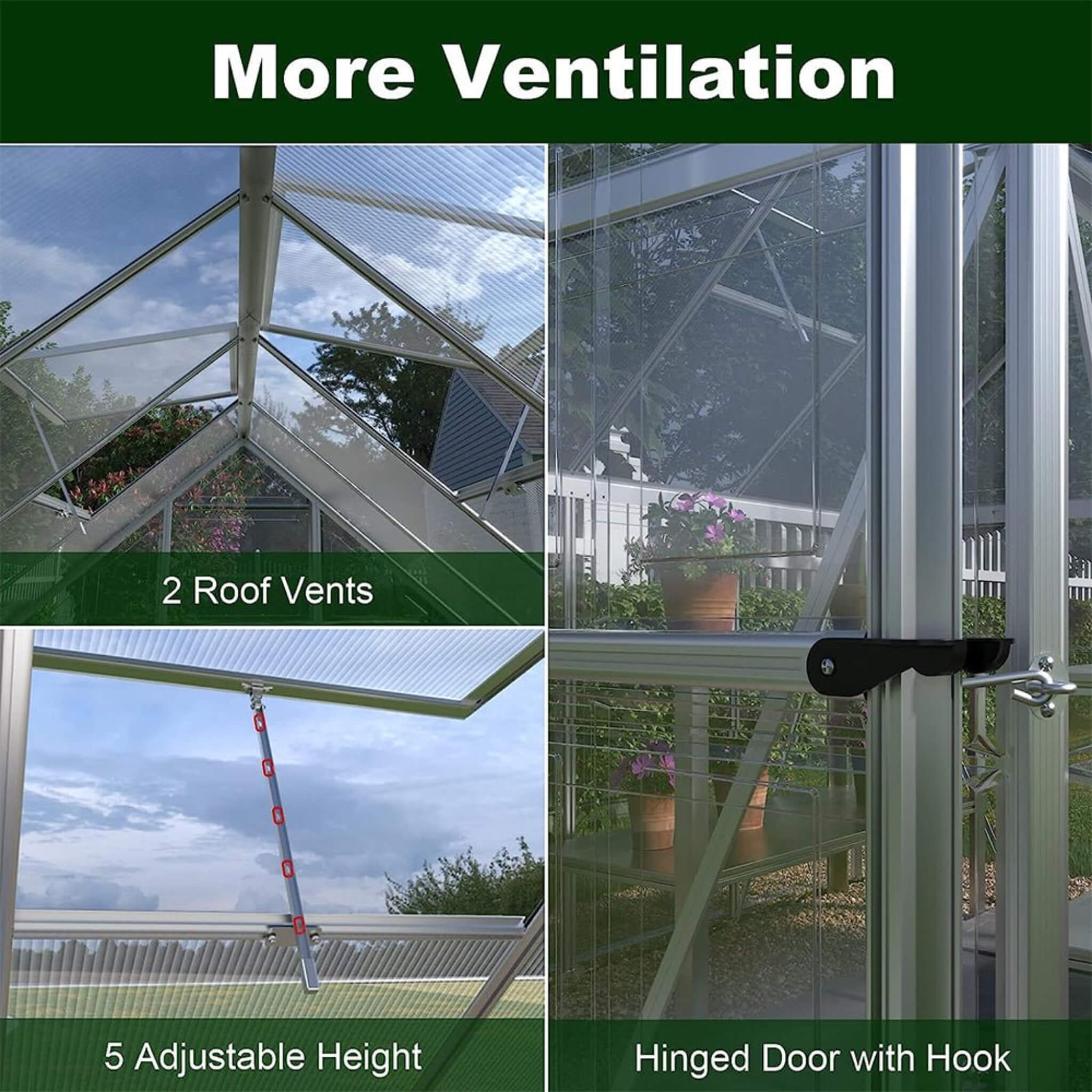 [06X12FT] Heavy-Duty Outdoor Aluminum Polycarbonate Walk-In Greenhouse With Lockable Hinged Door