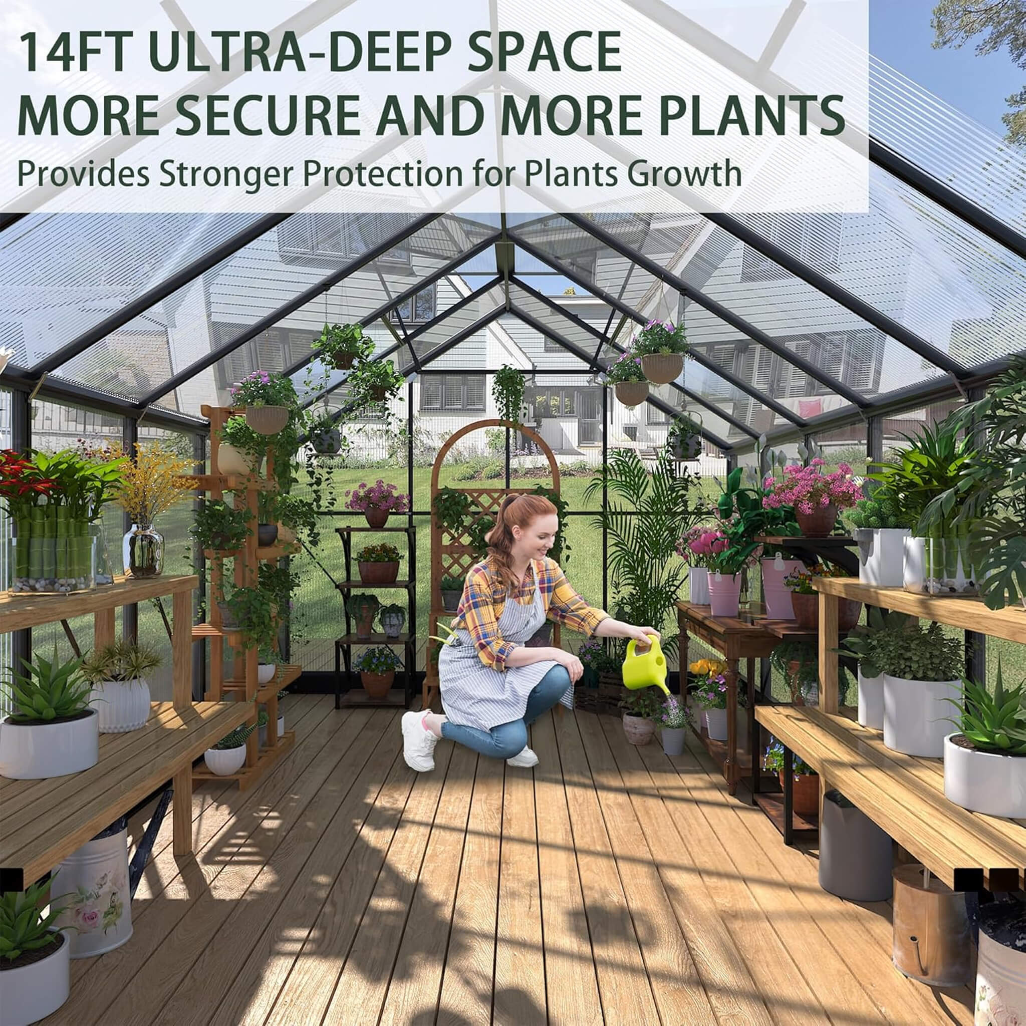 [08X14FT] Outdoor Polycarbonate Greenhouse With Roof Vents & Sliding Doors, 4MM