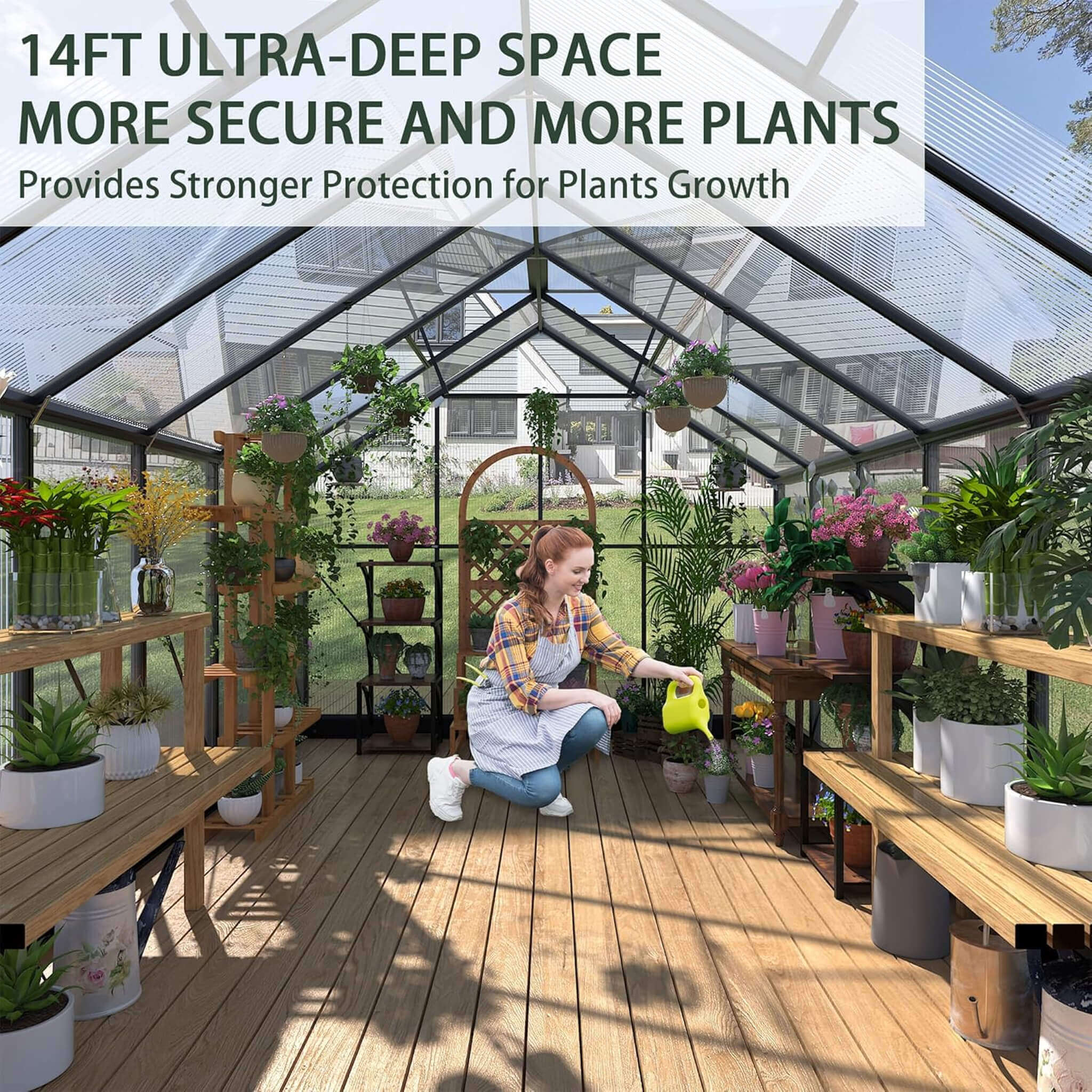 [08X16FT] Premium Outdoor Walk-In Polycarbonate Greenhouse With Roof Vents & Sliding Doors, 4MM