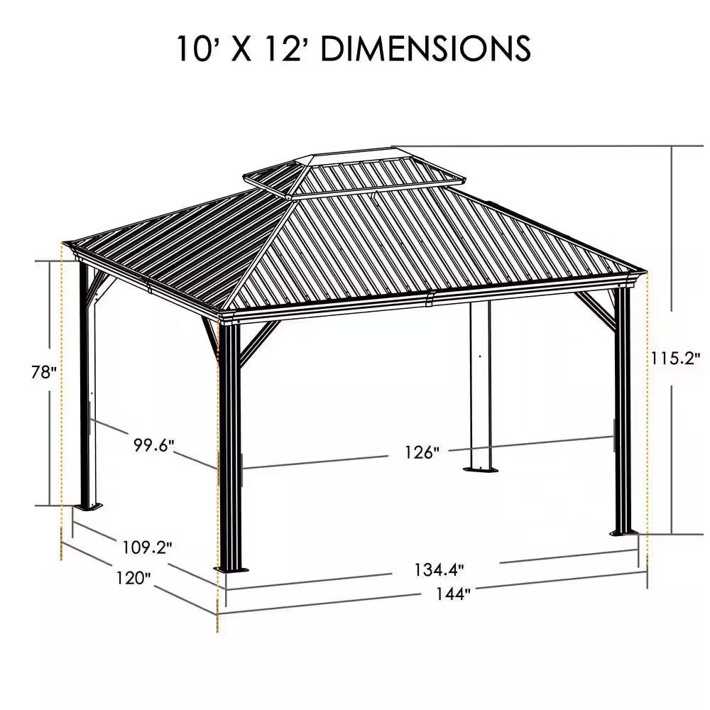 Alexander 10 Ft. X 12 Ft. Aluminum Gray Hardtop Gazebo with Galvanized Steel Roof Gray Color