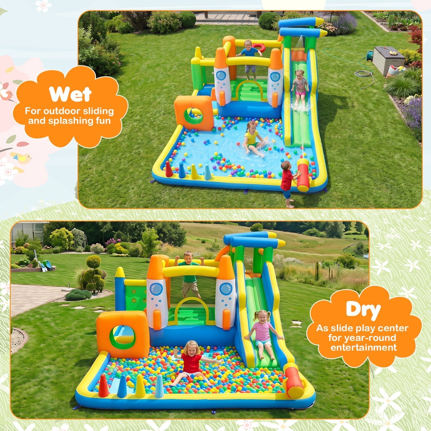 10-in-1 Inflatable Bounce House with Water Slide and Ball Pit