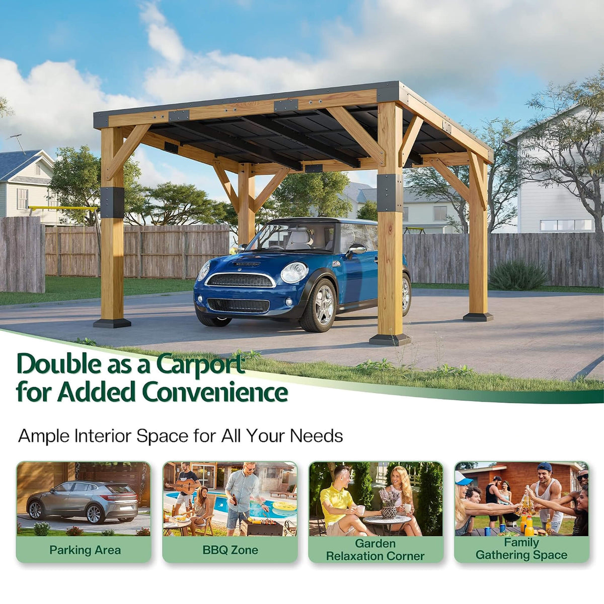 [10X12FT] Heavy-Duty Sloped Galvanized Steel Roof Cedar Wood Gazebo (SAK64831)