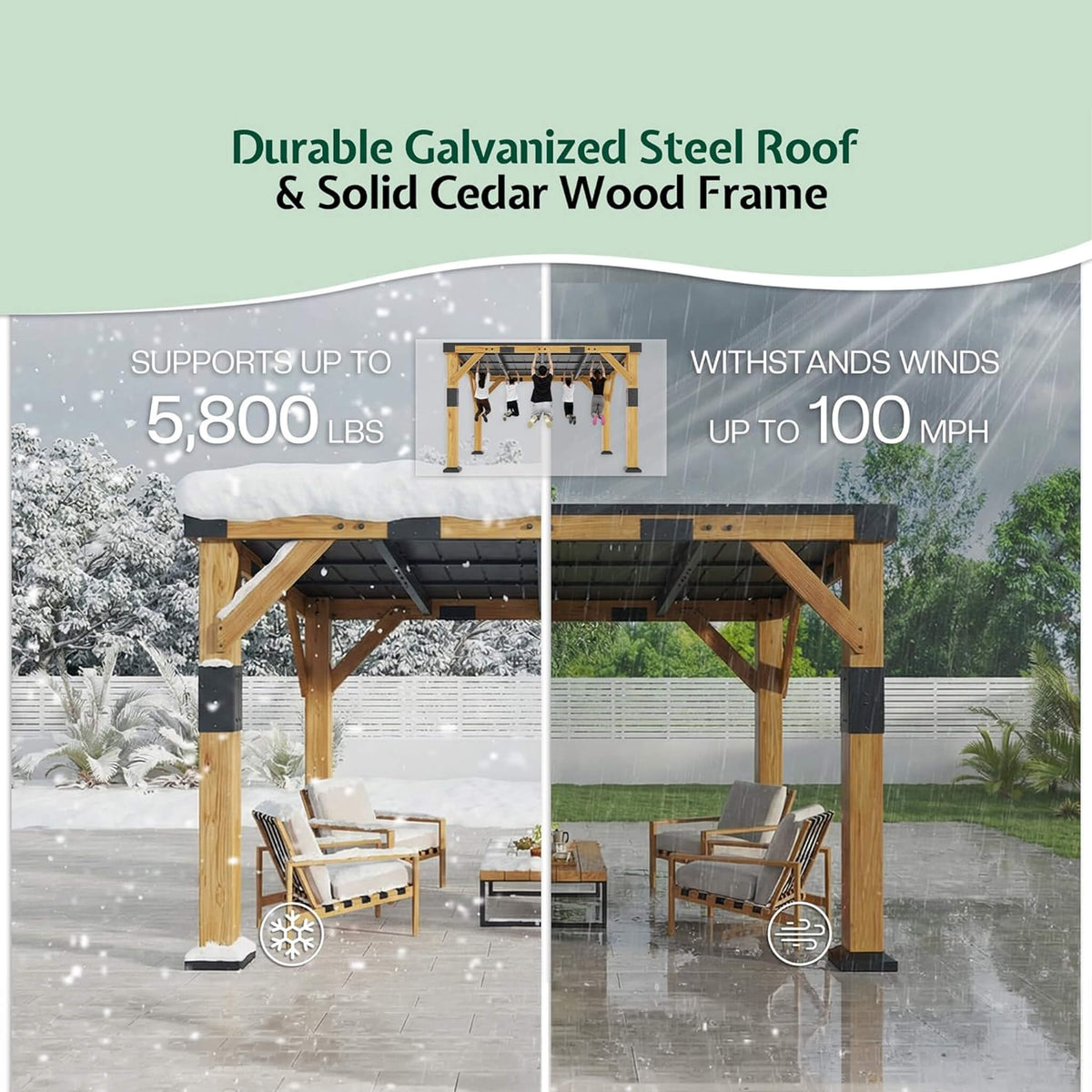 [10X12FT] Heavy-Duty Sloped Galvanized Steel Roof Cedar Wood Gazebo (SAK64831)