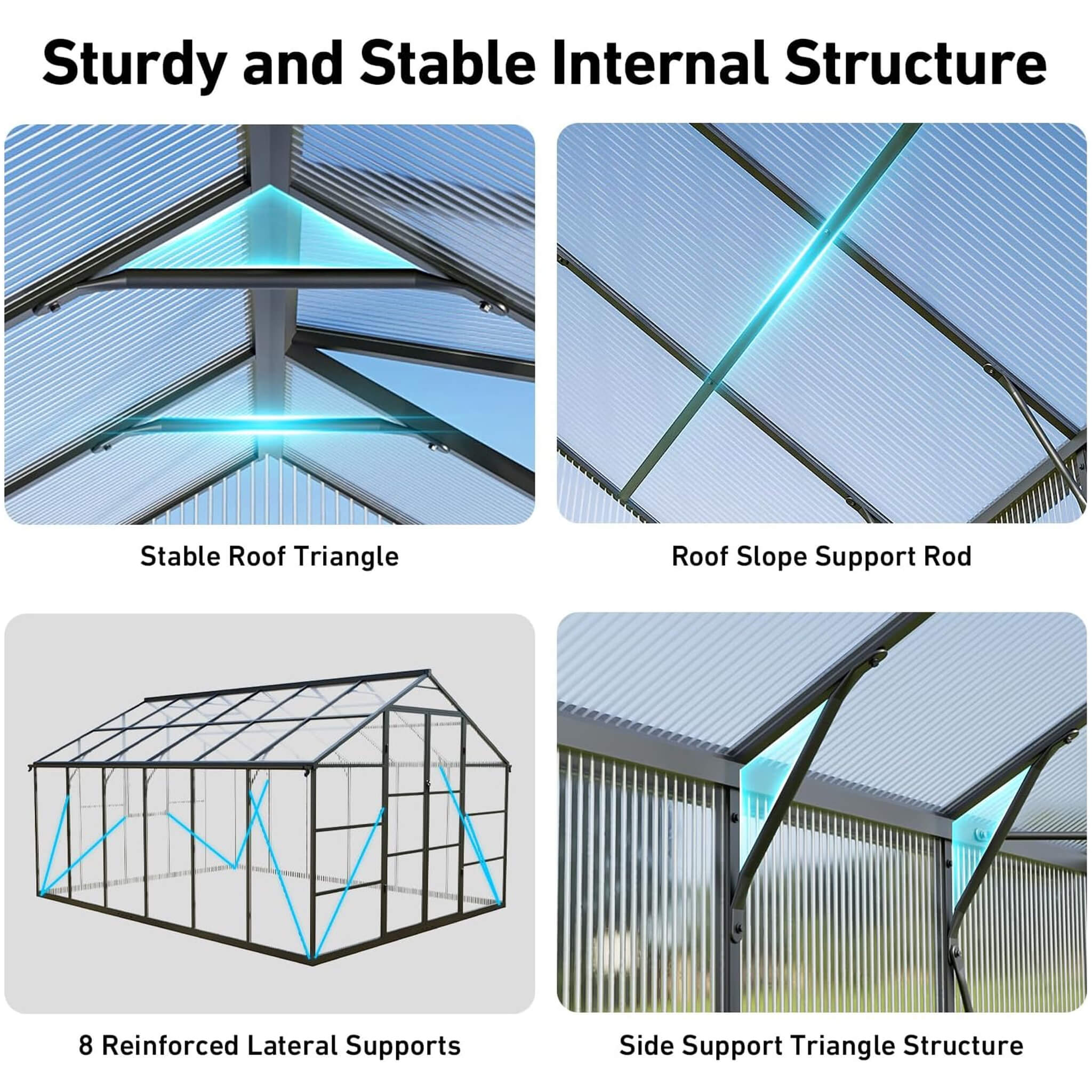 [10X12FT] Outdoor Polycarbonate Aluminum Greenhouse With UV Protection And Thermometer