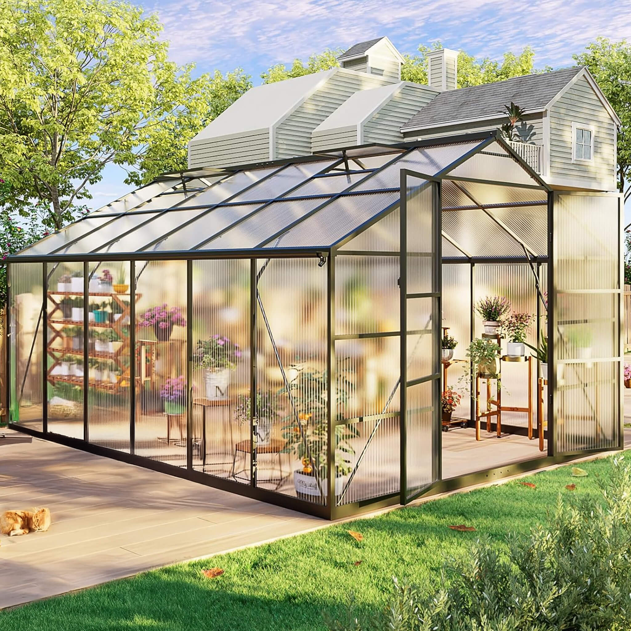 [10X12FT] Outdoor Polycarbonate Aluminum Greenhouse With UV Protection And Thermometer