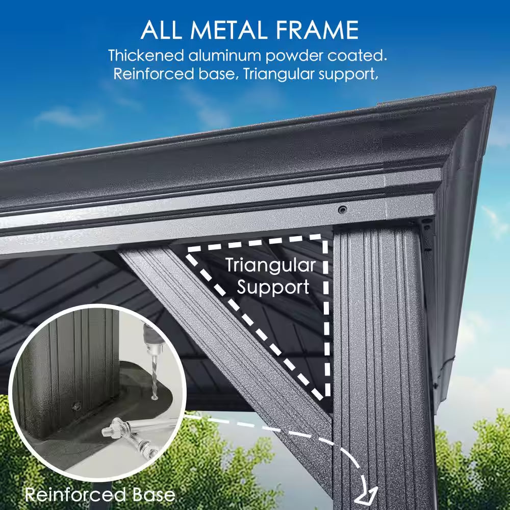 Alexander 10 Ft. X 12 Ft. Aluminum Gray Hardtop Gazebo with Galvanized Steel Roof Gray Color