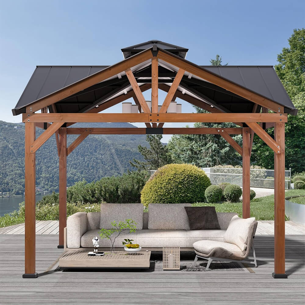 [12X12FT] Alora Premium Outdoor Cedar Wood Hardtop Gazebo With Galvanized Steel Roof (SAK31864)