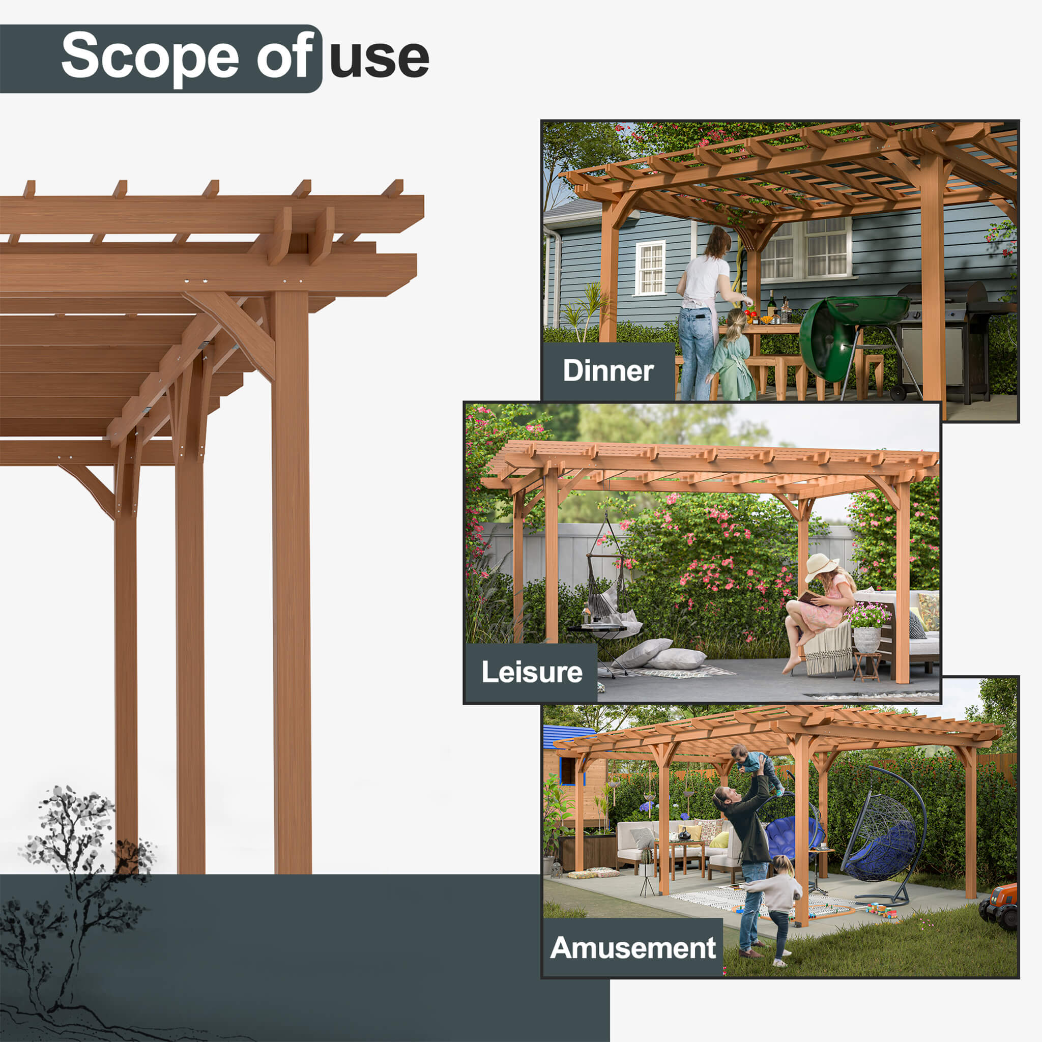 [12X16FT] Alora Extra Large Outdoor Wooden Waterproof Grape Gazebo (SAK76476)