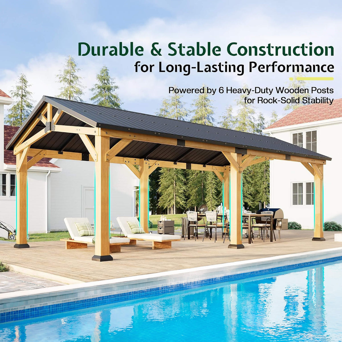 [12X24FT] Premium Galvanized Steel Roof Cedar Wood Hardtop Gazebo (SAK14632)