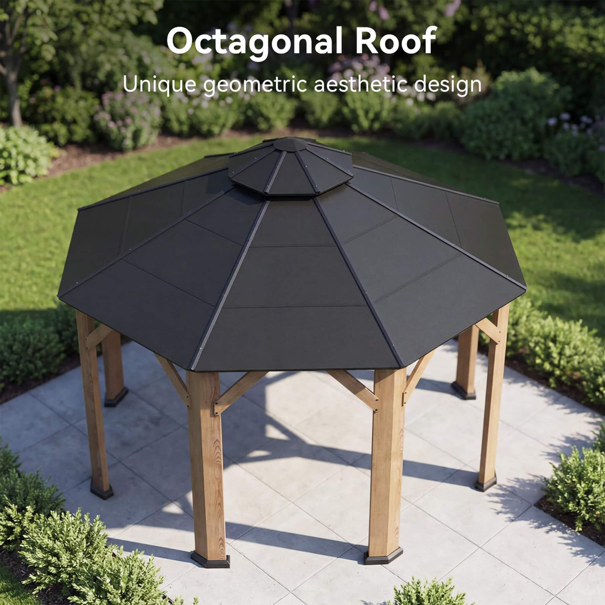 [13X13FT] Cedar Wood Galvanized Steel Octagonal Hardtop Double Roof Gazebo (SAK17468)