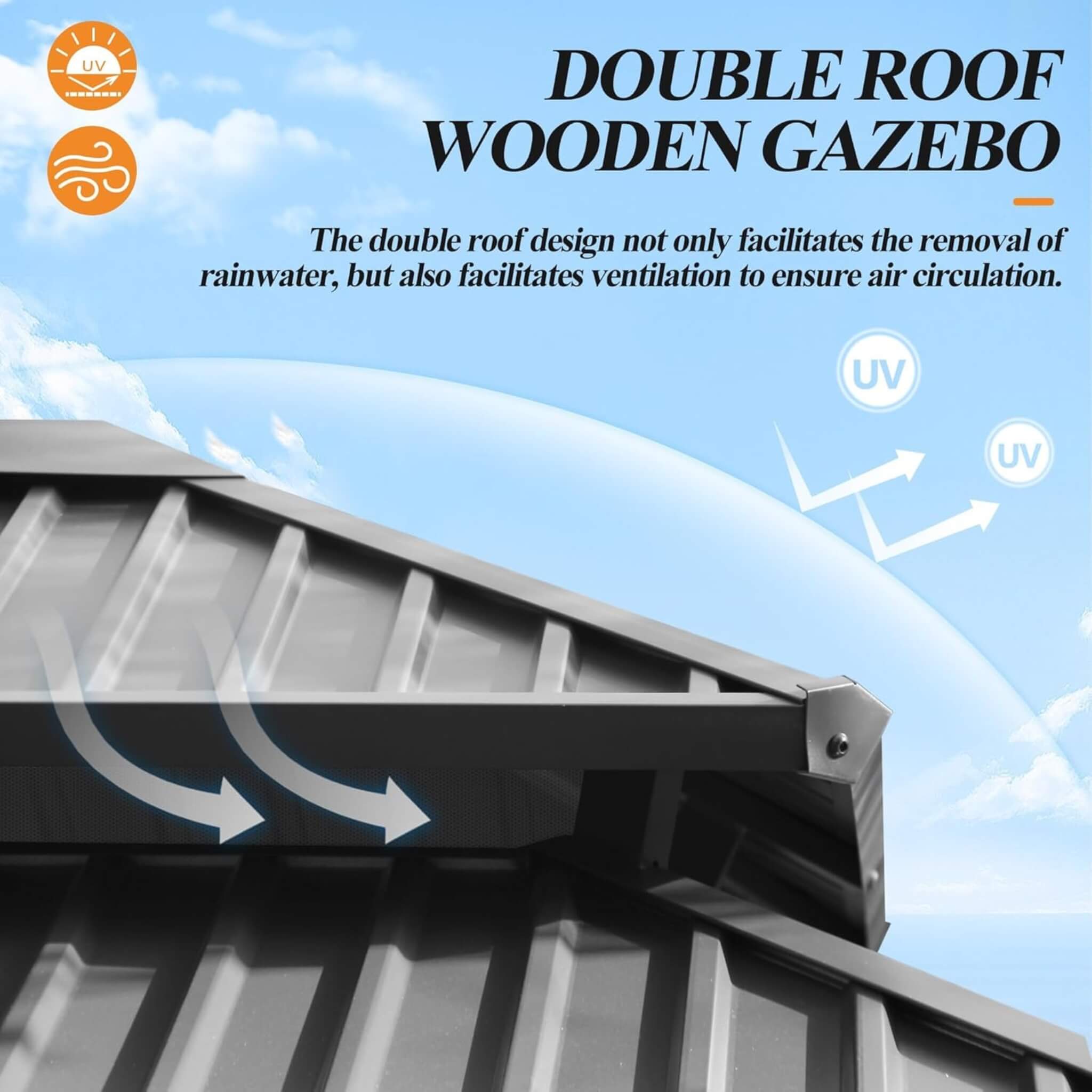 [13X15FT] Alora Outdoor Wooden Double-Top Gazebo With Curtains
