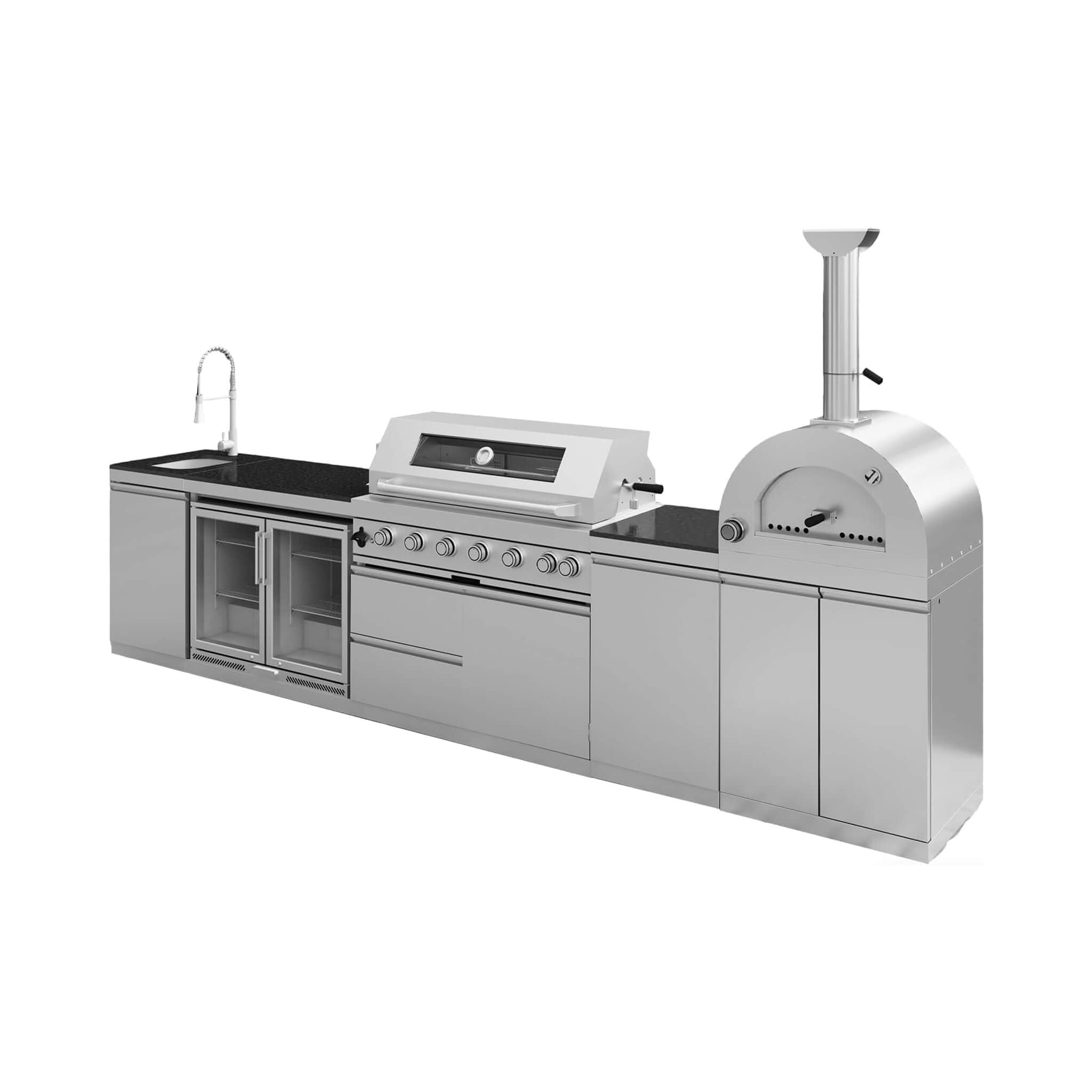 Blazon 147-Inch 6-Burner 120K BTU Outdoor Kitchen Island With Pizza Oven, Rotisserie & Refrigerator (SAK96429)