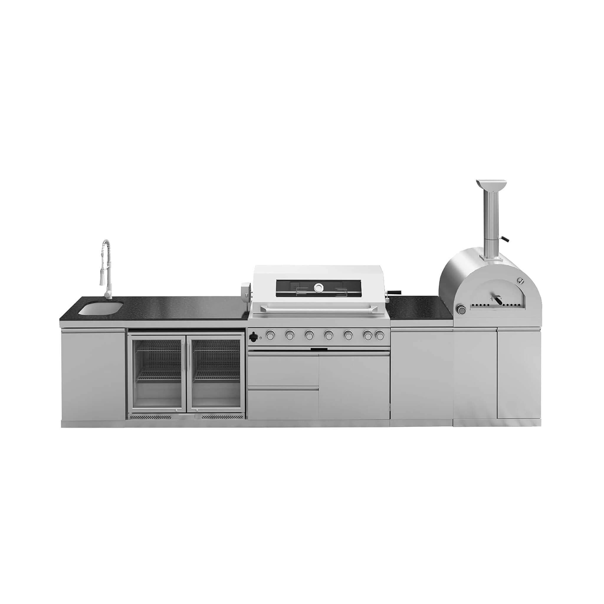 Blazon 147-Inch 6-Burner 120K BTU Outdoor Kitchen Island With Pizza Oven, Rotisserie & Refrigerator (SAK96429)