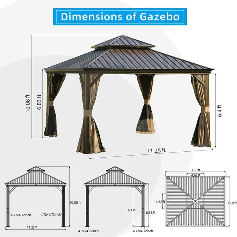 11.9-Ft X 11.9-Ft Hardtop Gazebo Brown Gazebo with Hardtop Roof