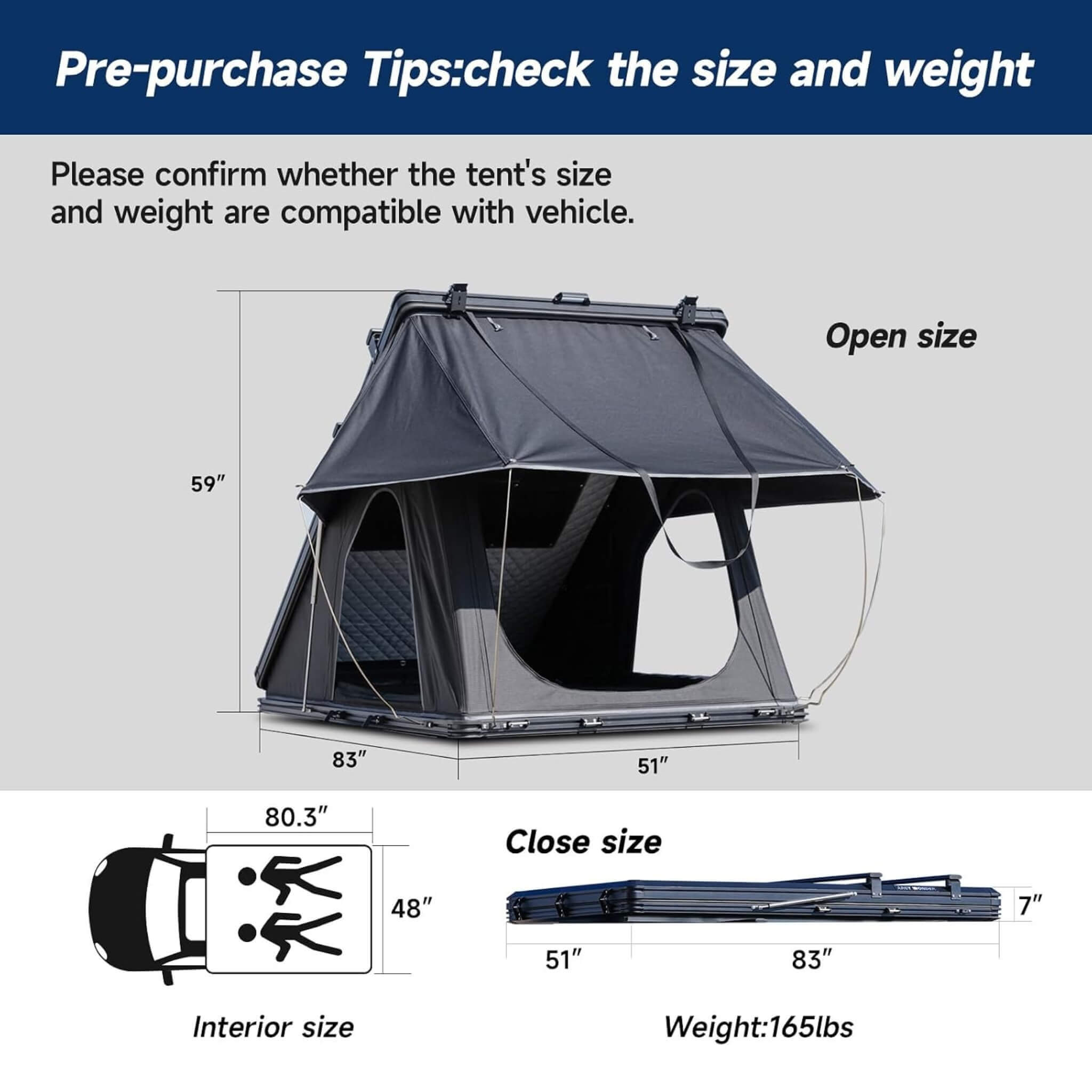 ThermalPeak 2-Person Aluminum Hardshell Pop-Up Rooftop Tent With Solar Panel And Winter Thermal Layer (SAK37481)