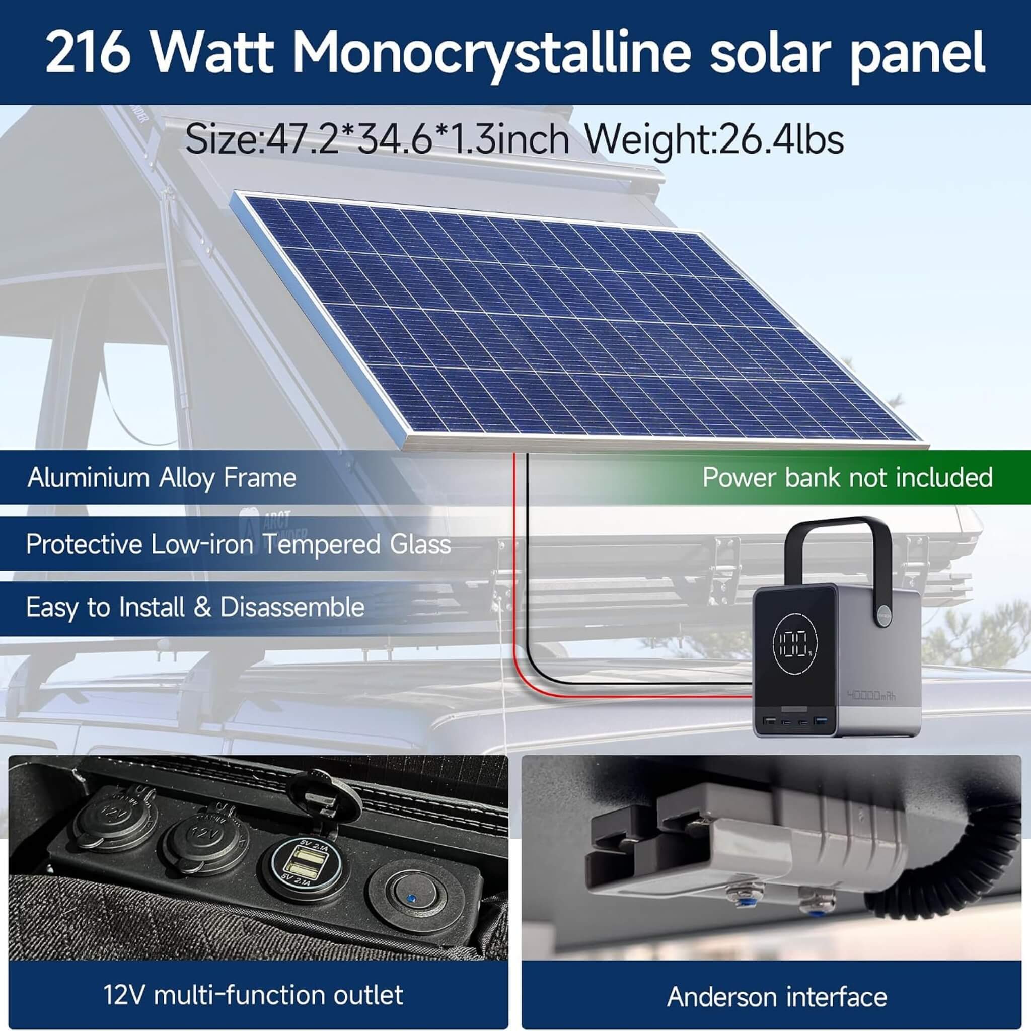 VoltPeak 2-Person Hardshell Pop-Up Rooftop Tent With Solar Panel (SAK26379)