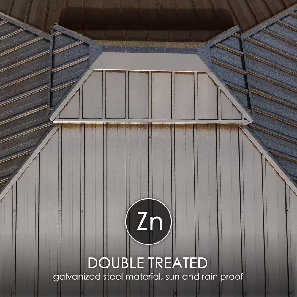 Apollo 12 Ft. X 16 Ft. Wood like Aluminum Hardtop Gazebo with Galvanized Steel Roof and Mosquito Net