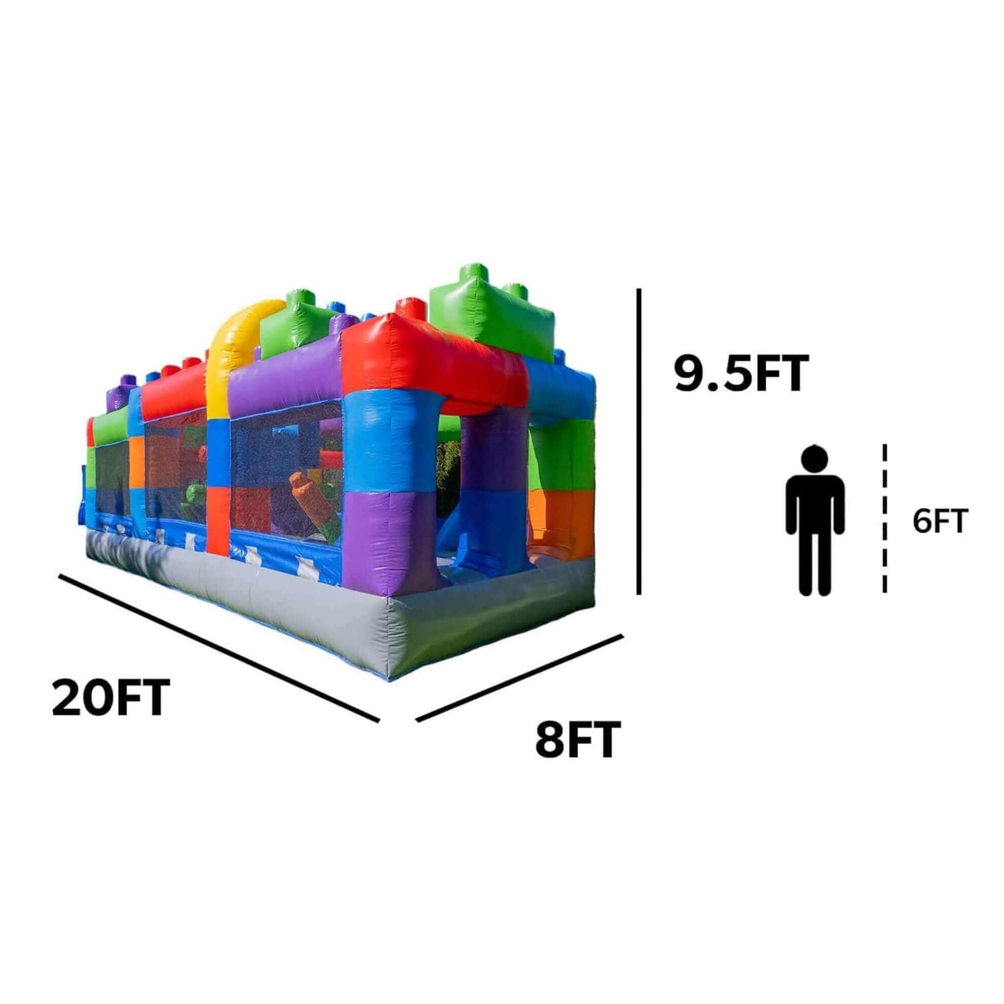 20FT Giant Multicolor Block Inflatable Obstacle Course With Large Mesh Windows