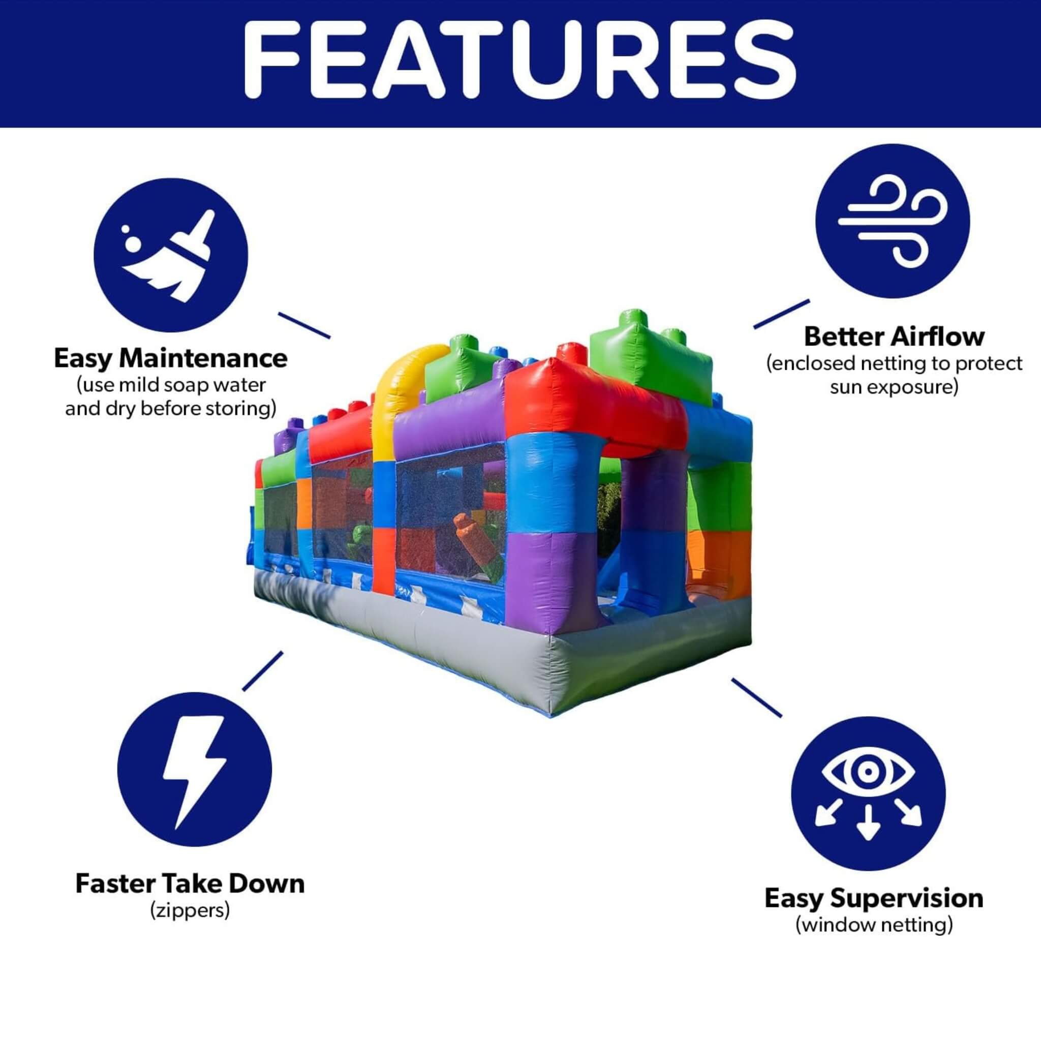 20FT Giant Multicolor Block Inflatable Obstacle Course With Large Mesh Windows