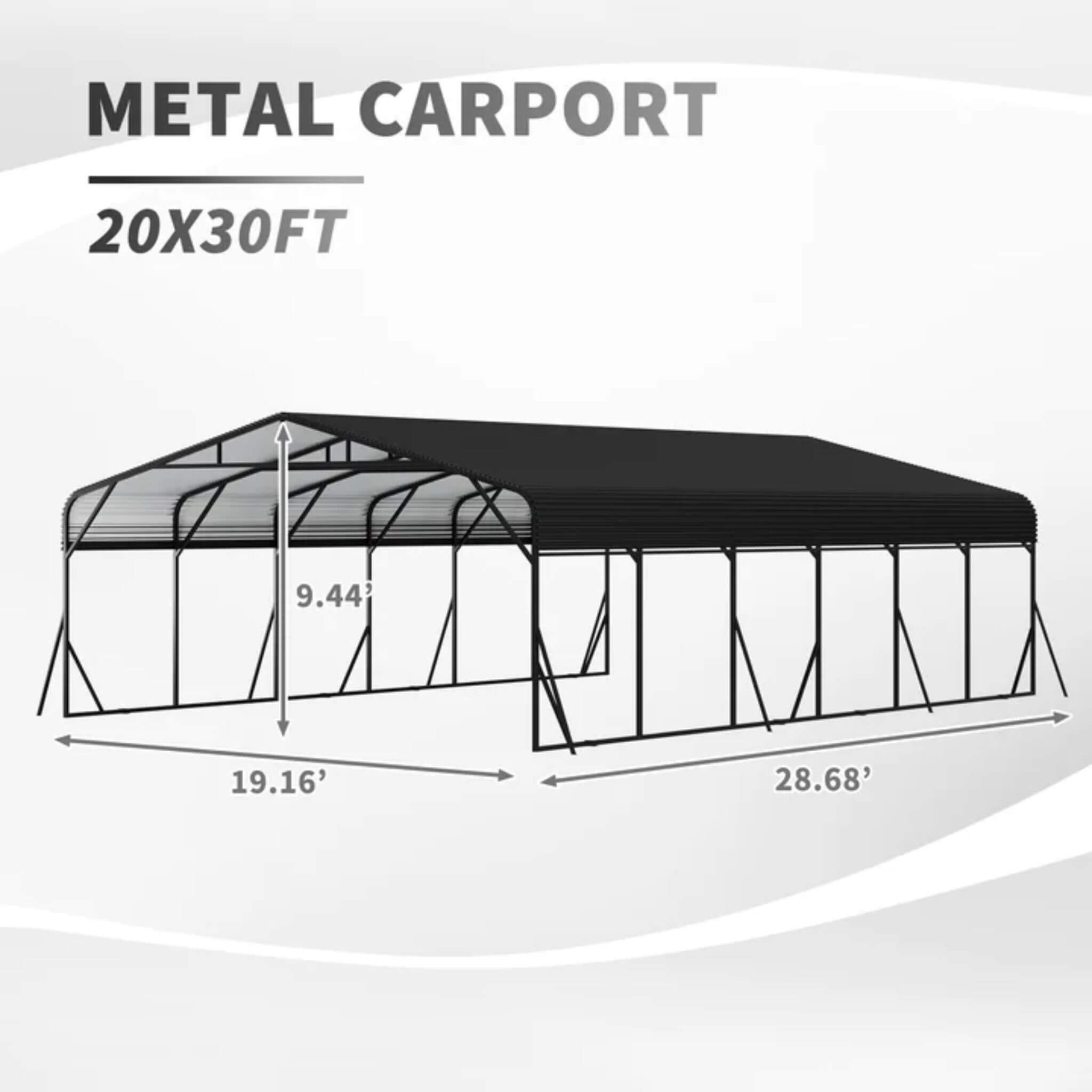 [20X30FT] Heavy-Duty Wind-Resistant Steel Roof Carport With Triangular Frame (SAK94812)