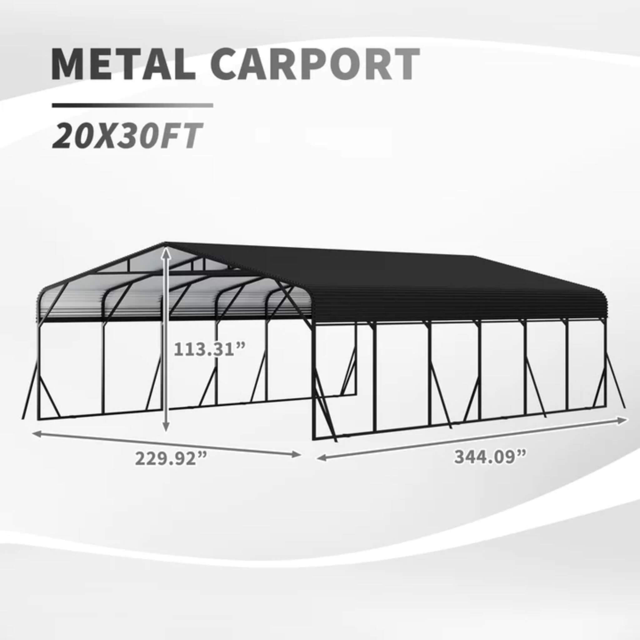 [20X30FT] Heavy-Duty Wind-Resistant Steel Roof Carport With Triangular Frame (SAK94812)
