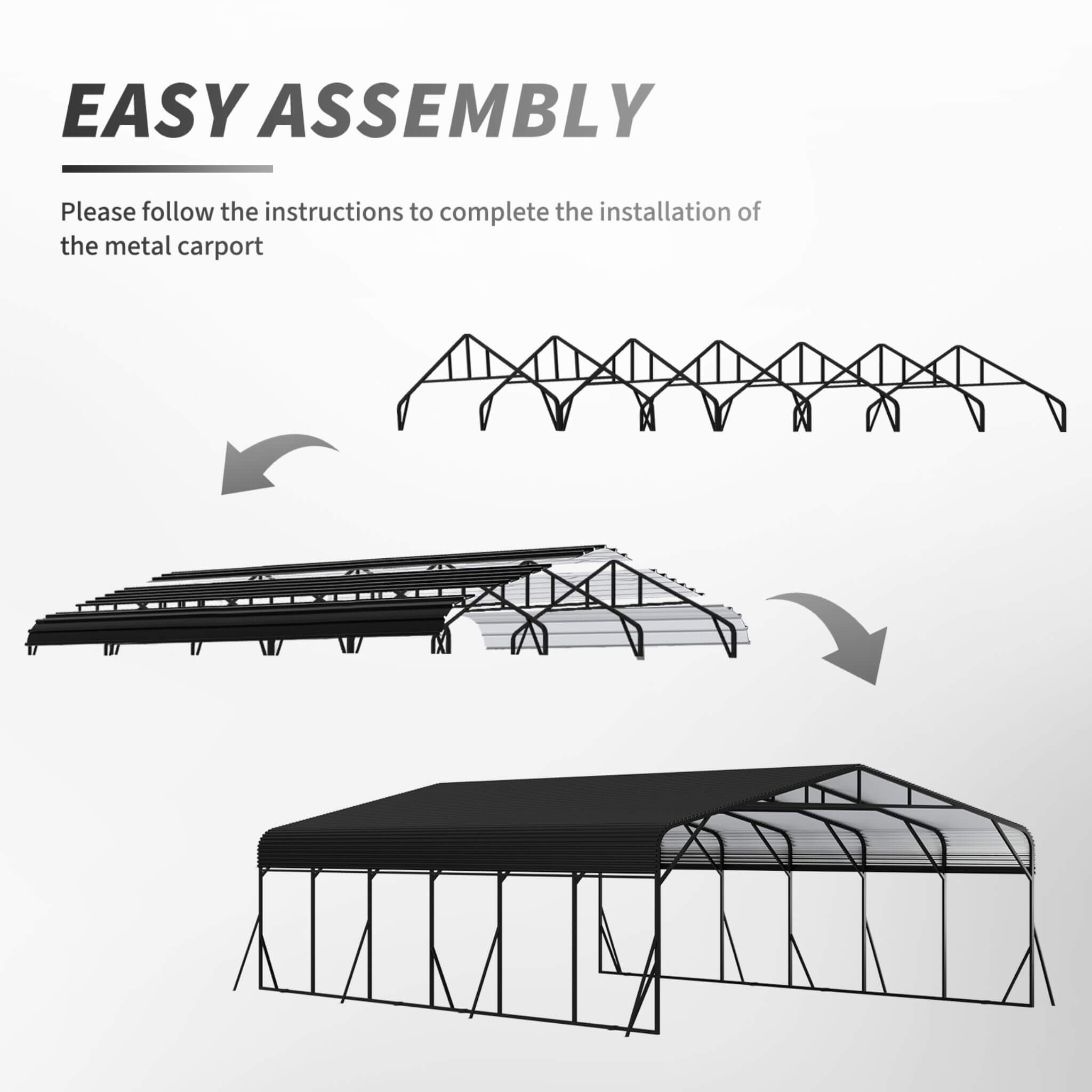 [20X30FT] Heavy-Duty Wind-Resistant Steel Roof Carport With Triangular Frame (SAK94812)
