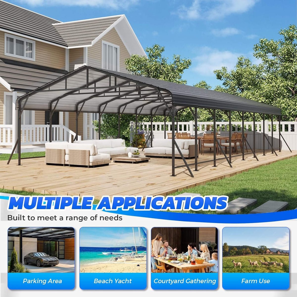 [20X40FT] Heavy-Duty Galvanized Steel Carport Canopy Shelter (SAK17632)