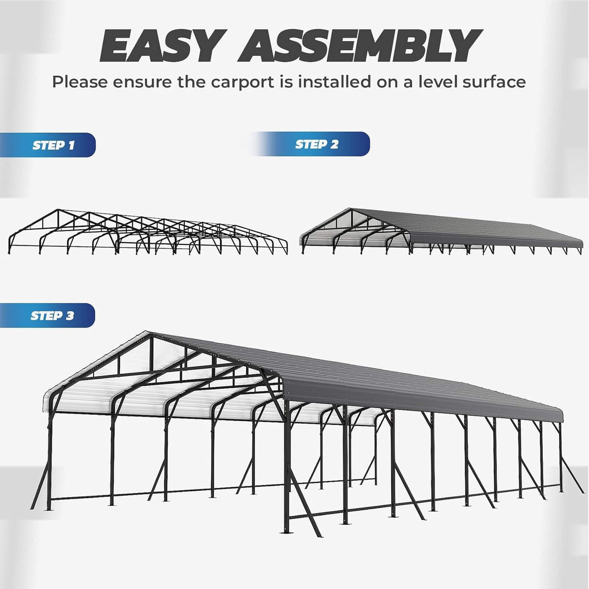 [20X40FT] Heavy-Duty Galvanized Steel Carport Canopy Shelter (SAK17632)