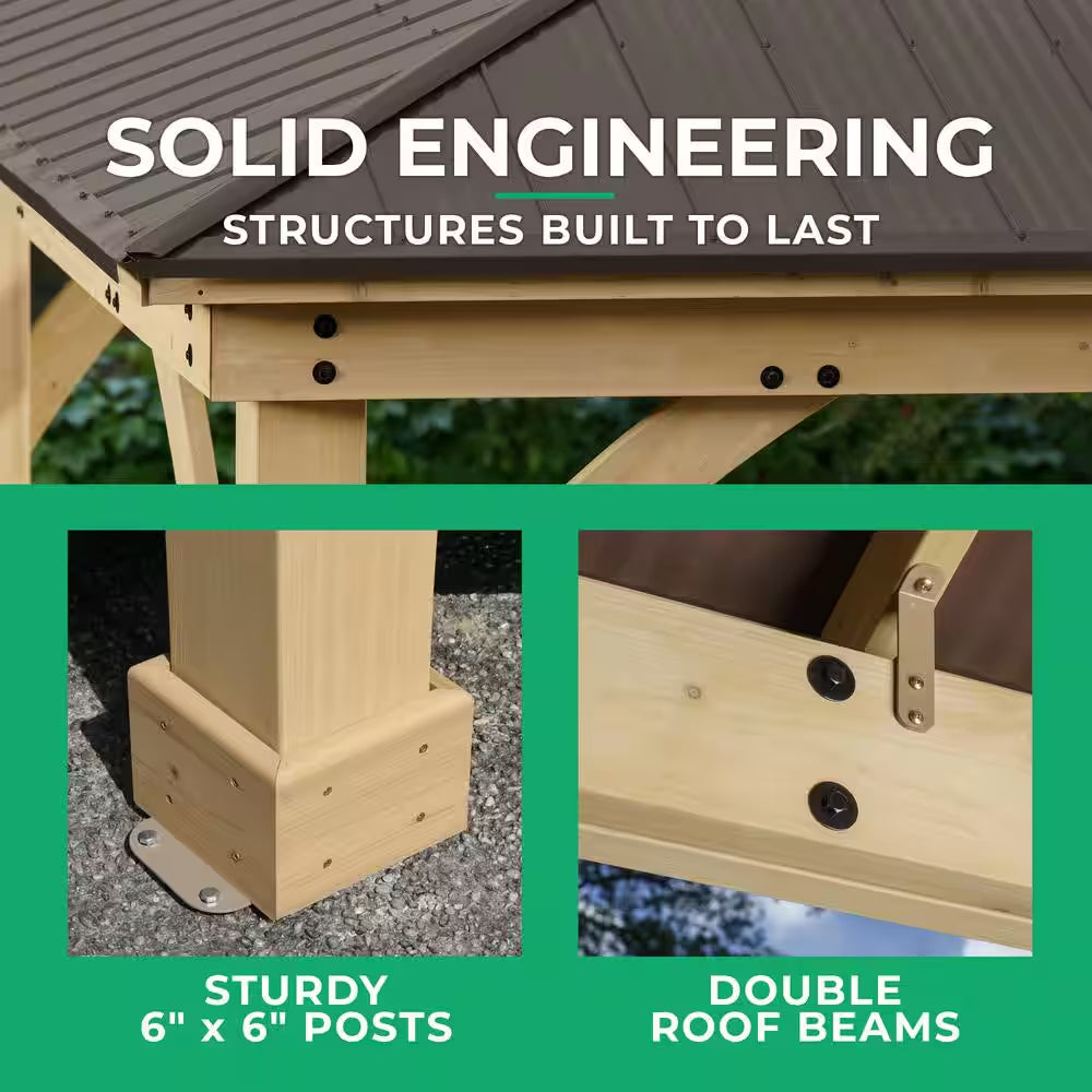 DIY Meridian 12 Ft. X 16 Ft. Cedar Wood Outdoor Gazebo Kit with Hartop Metal Roof - Permanent Covered Patio Shade