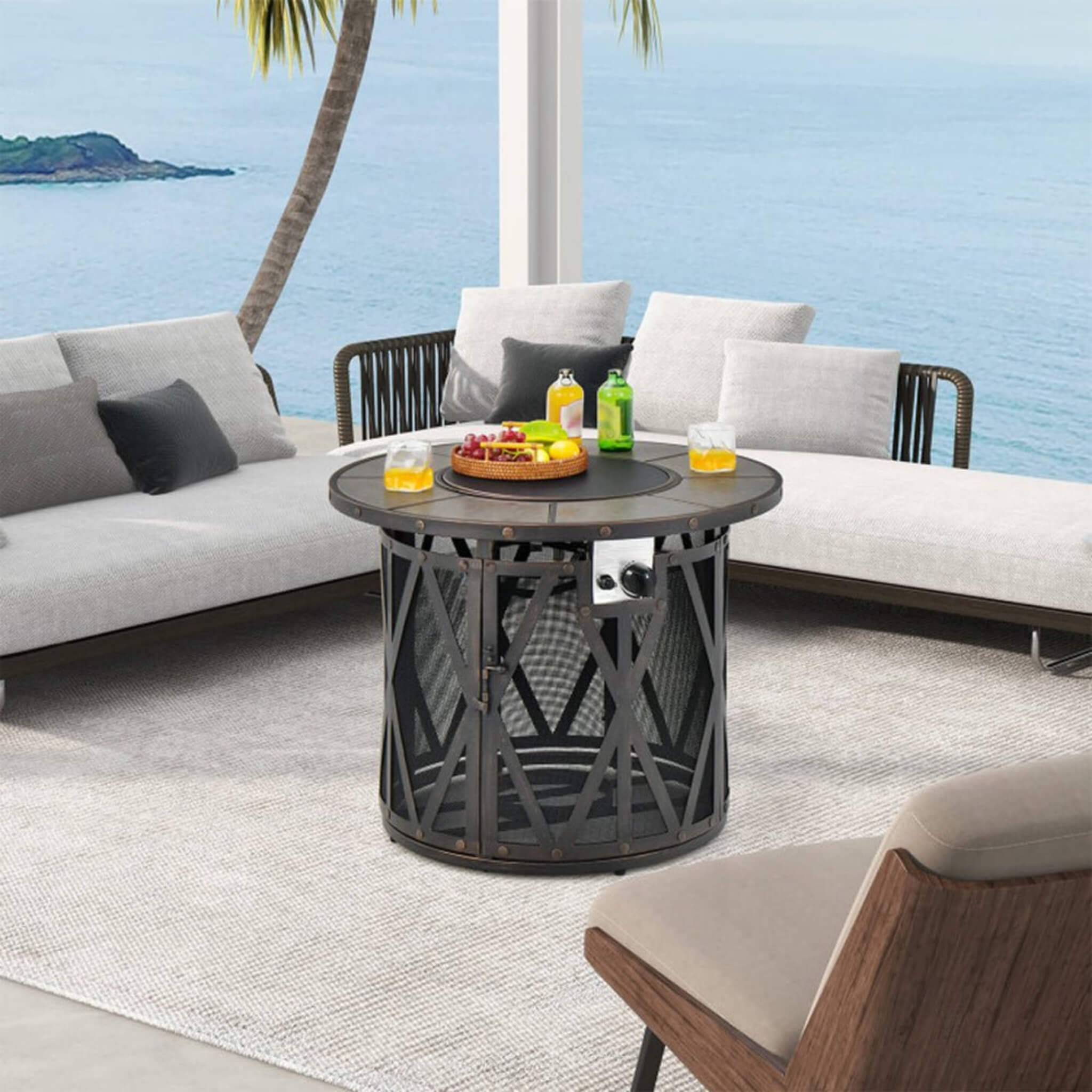 Alora 30K BTU Premium Outdoor Patio Gas Fire Pit Table With Fire Glass And Cover, 32"