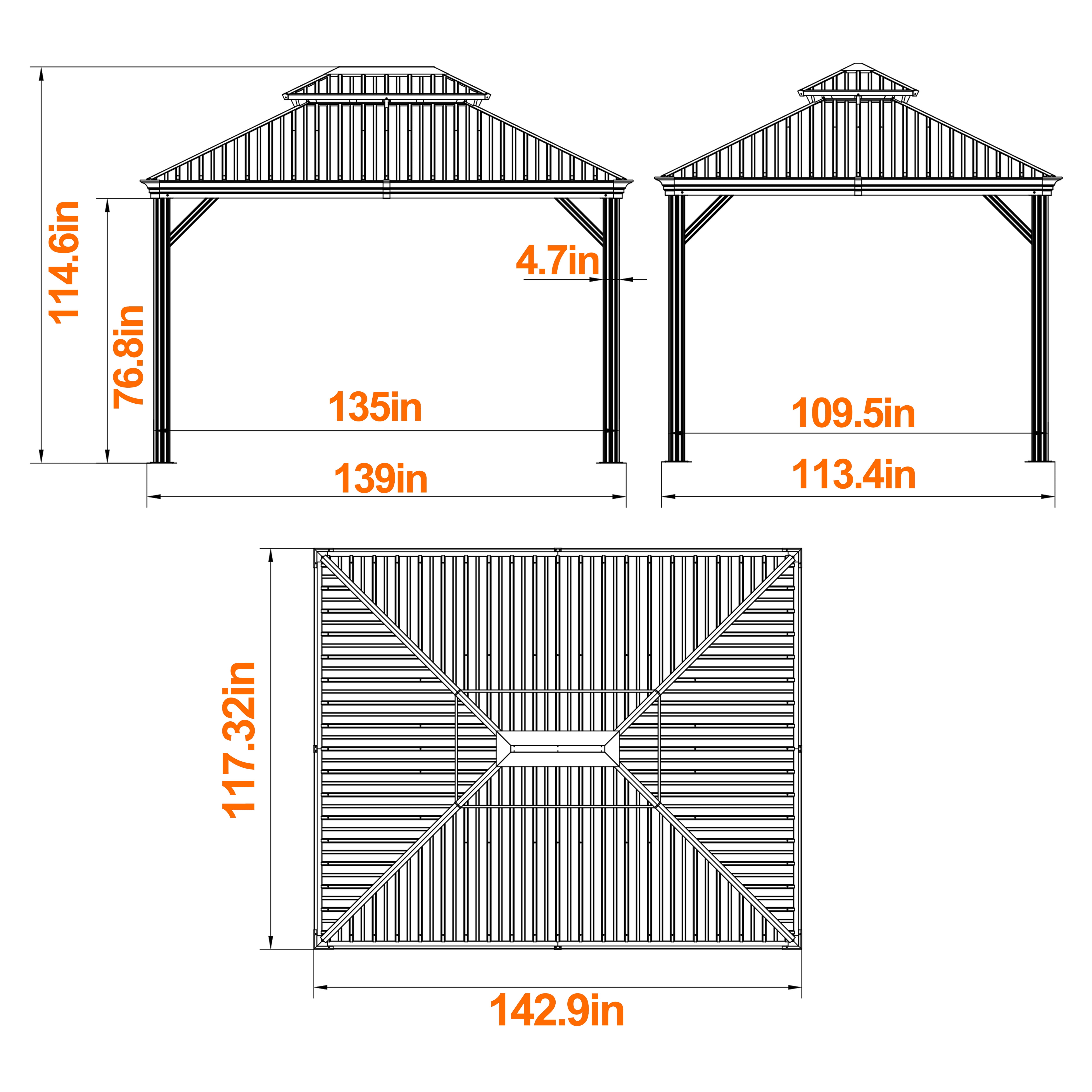12' X 10' Outdoor Hardtop Gazebo, Water-Resistant Aluminum Wood Grain Gazebo, Rustic