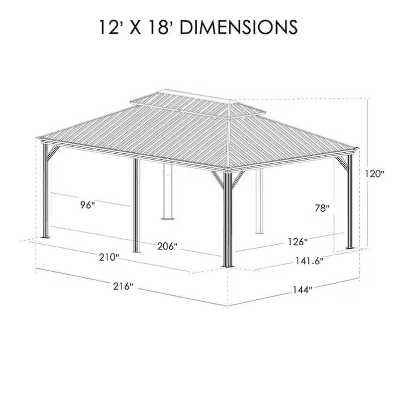 12-Ft X 18-Ft Alexander Gray Gazebo with Hardtop Roof (Screen Included)