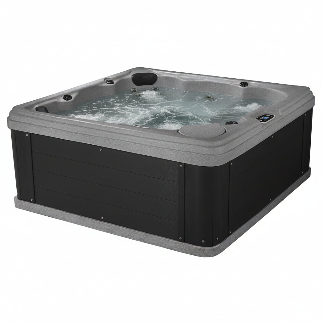 Inland 6 Person Square Hard Side Plug & Play Hot Tub, 24 Jets, Grey and Black