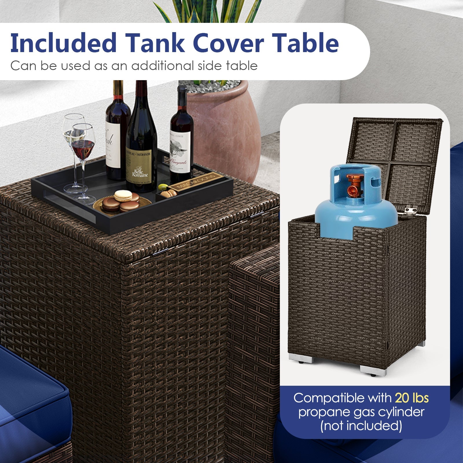 7 Pieces Outdoor Furniture Set with 32 Inch Fire Pit Table and Propane Tank Cover