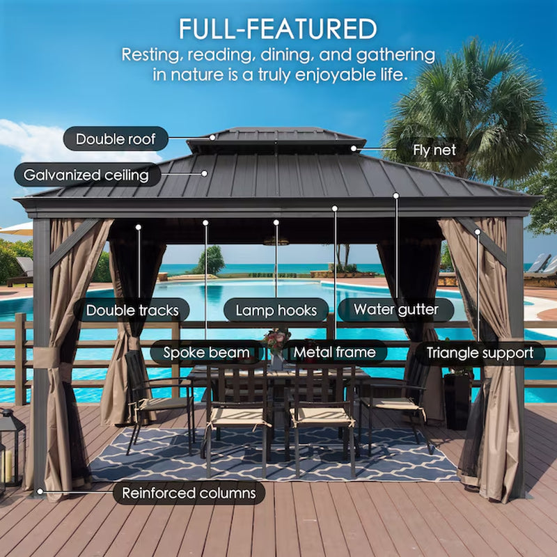 12-Ft X 18-Ft Alexander Gray Gazebo with Hardtop Roof (Screen Included)