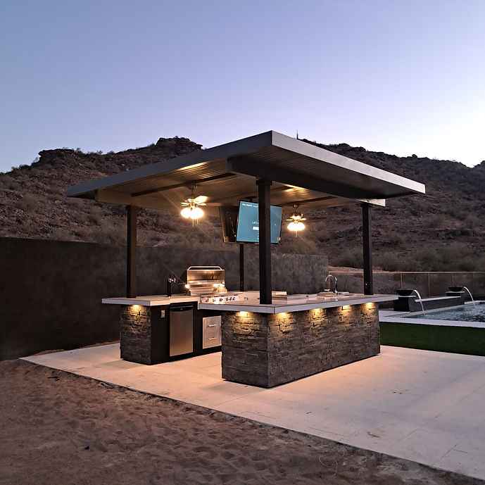 KoKoMo Outdoor Kitchen BBQ Island with Dual TVs - Big Island Sports Bar Experience