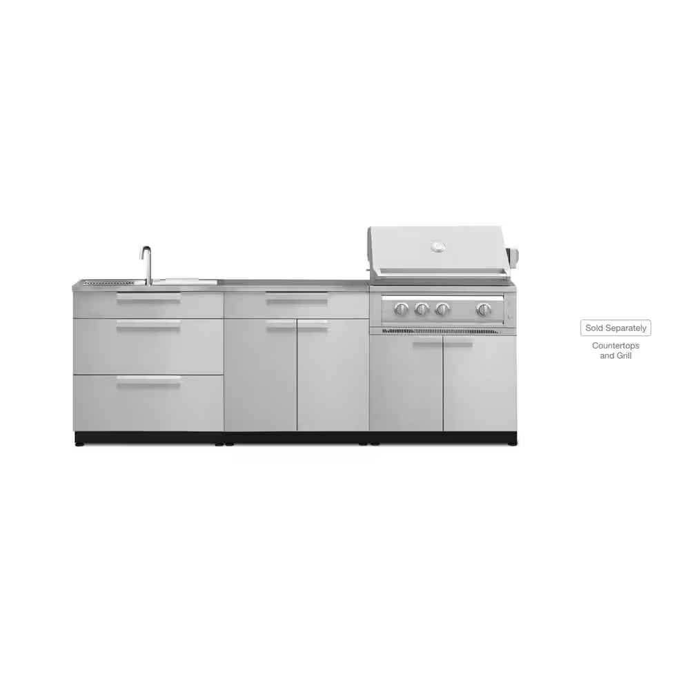 Outdoor Kitchen Stainless Steel 97 In. W X 36.5 In. H X 24 In. D 3-Piece Cabinet Set without Counter Tops