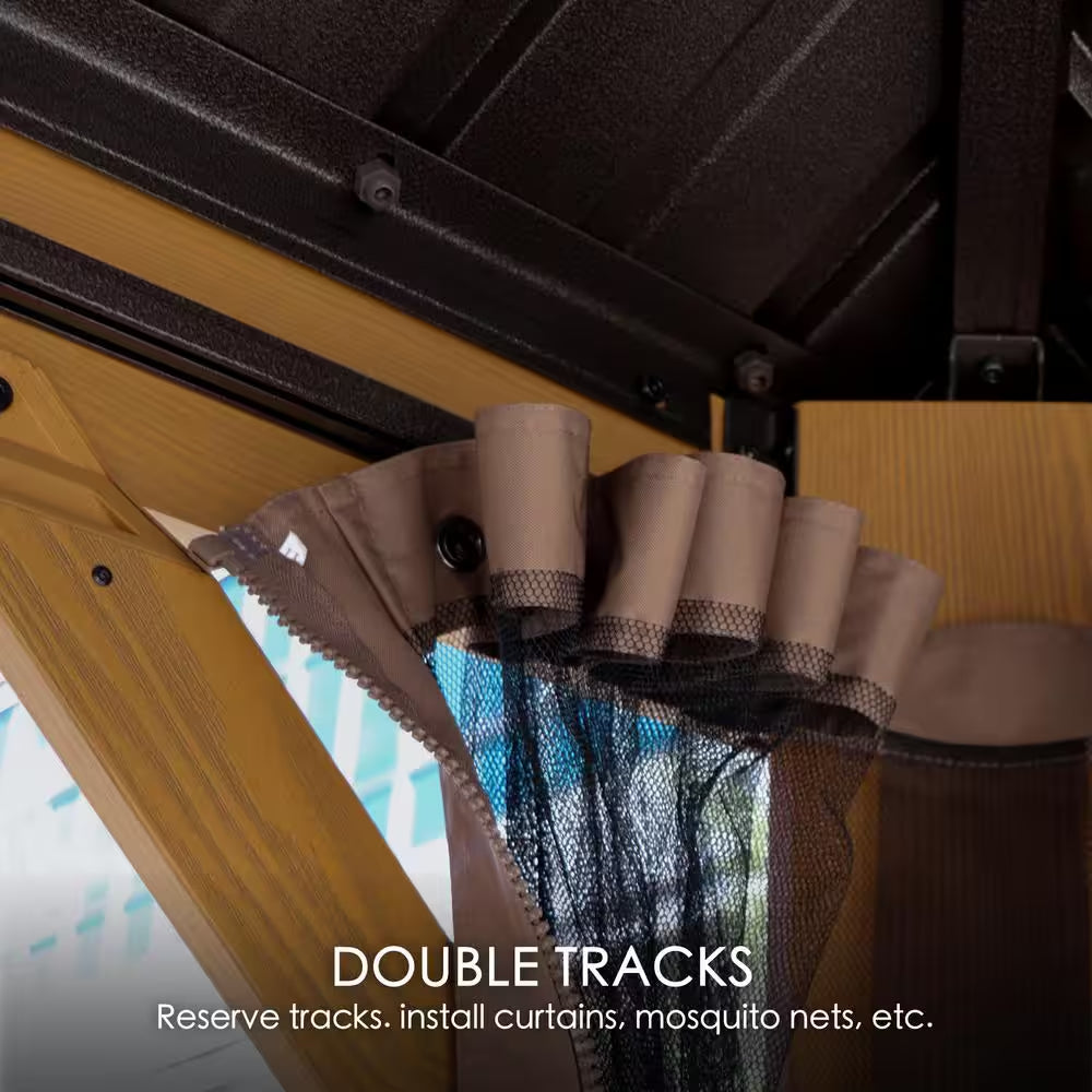 Apollo 10 Ft. X 12 Ft. Wood like Aluminum Hardtop Gazebo with Galvanized Steel Roof and Mosquito Net