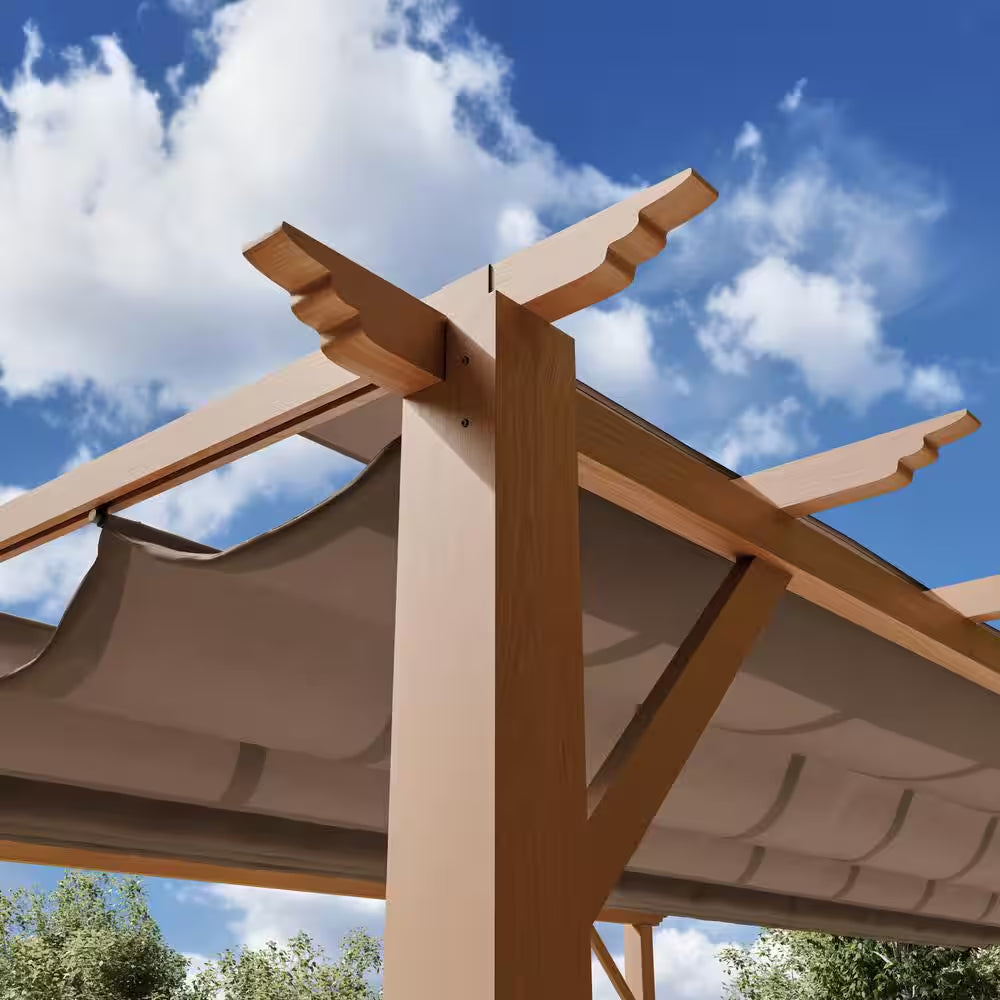 Florence 11 Ft. X 11 Ft. Wood Grain Aluminum Pergola in Canadian Cedar and Cocoa Convertible Canopy