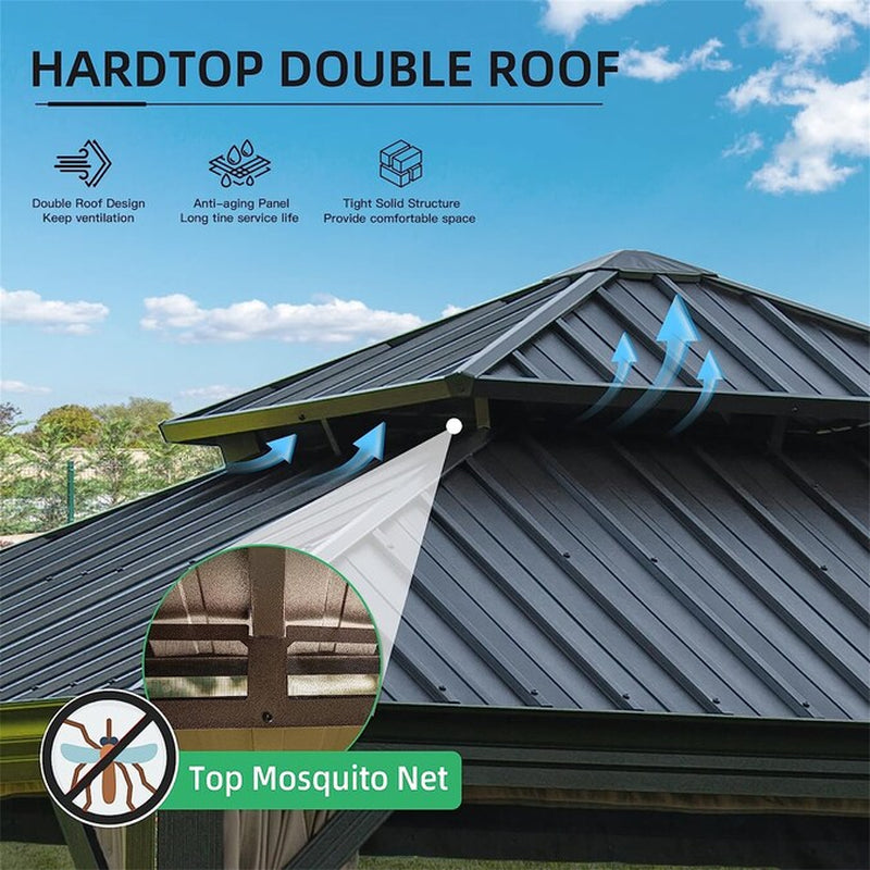11.9-Ft X 11.9-Ft Hardtop Gazebo Brown Gazebo with Hardtop Roof