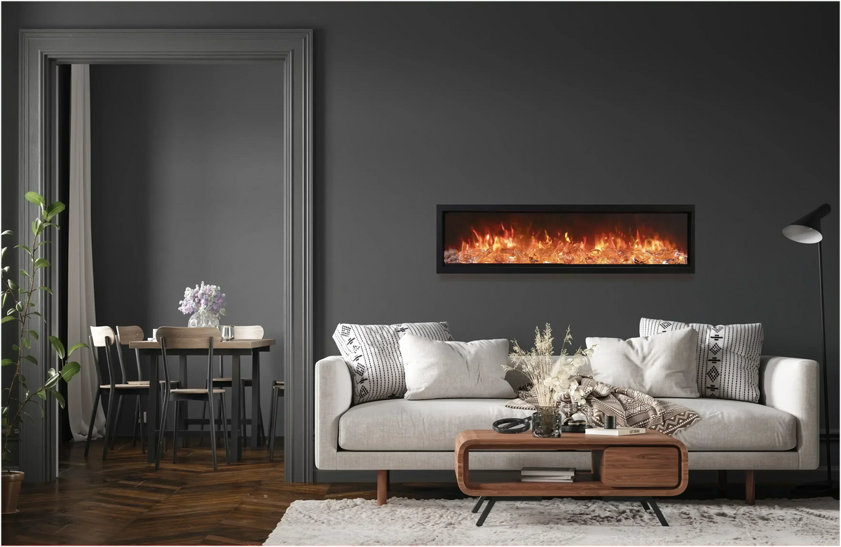 Amantii Symmetry Bespoke 100" Smart Electric Fireplace – Indoor/Outdoor Built-In with Bluetooth & Crackling Sound