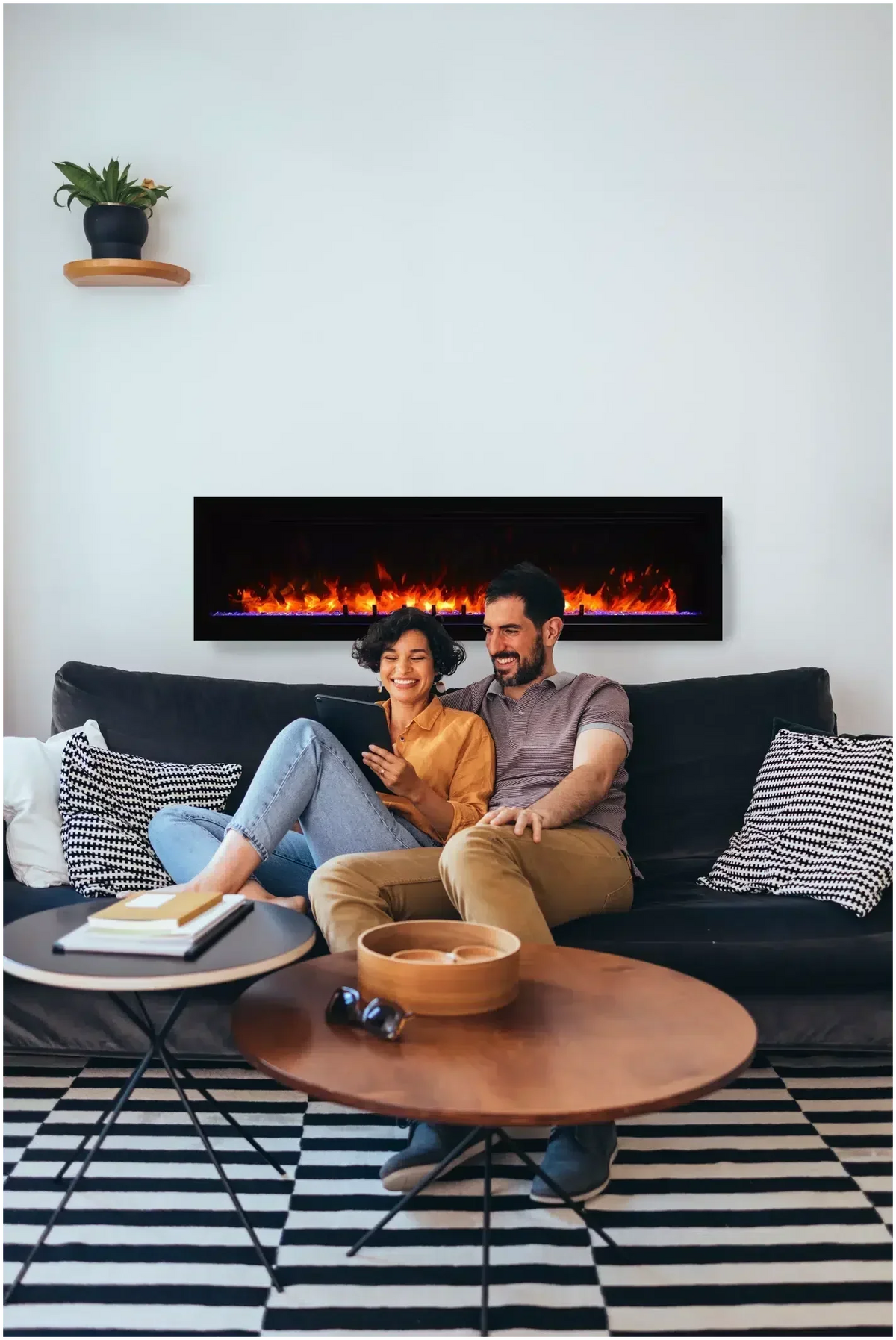Amantii Symmetry Lumina 88" Smart Electric Fireplace – Indoor/Outdoor Built-in with LED Logset & Front Heat Vent