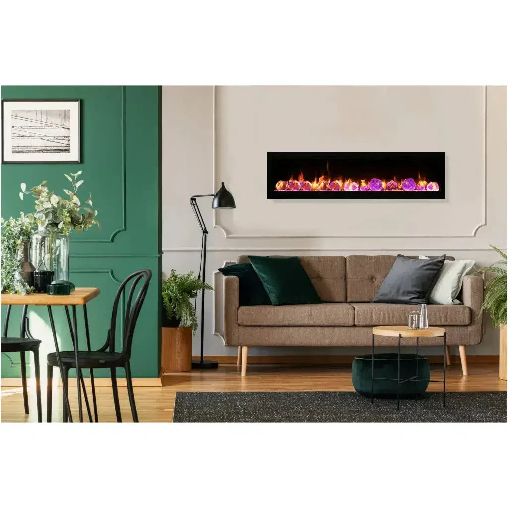 Amantii Symmetry Lumina 88" Smart Electric Fireplace – Indoor/Outdoor Built-in with LED Logset & Front Heat Vent