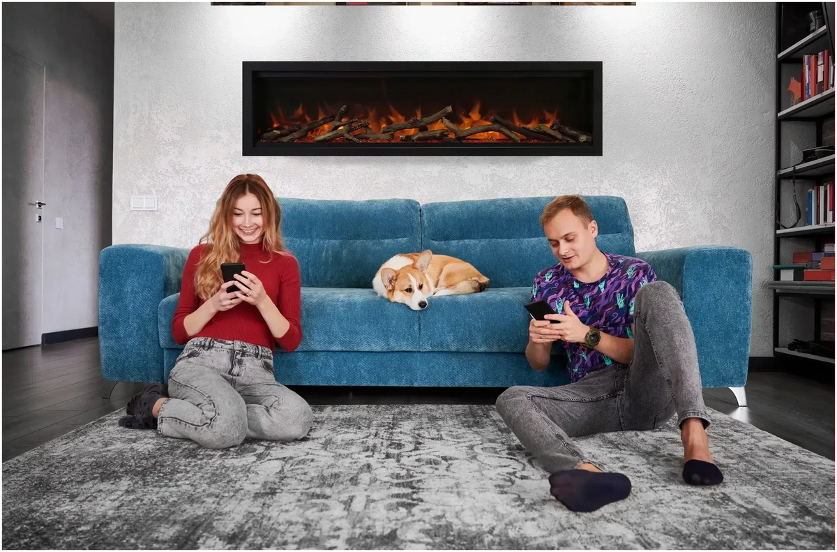 Amantii Symmetry Lumina 88" Smart Electric Fireplace – Indoor/Outdoor Built-in with LED Logset & Front Heat Vent