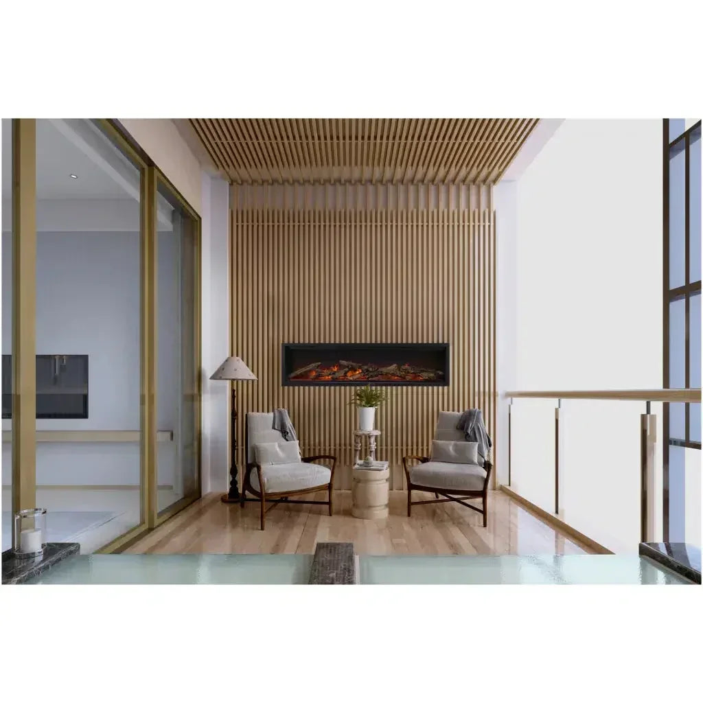 Amantii Symmetry Lumina 88" Smart Electric Fireplace – Indoor/Outdoor Built-in with LED Logset & Front Heat Vent