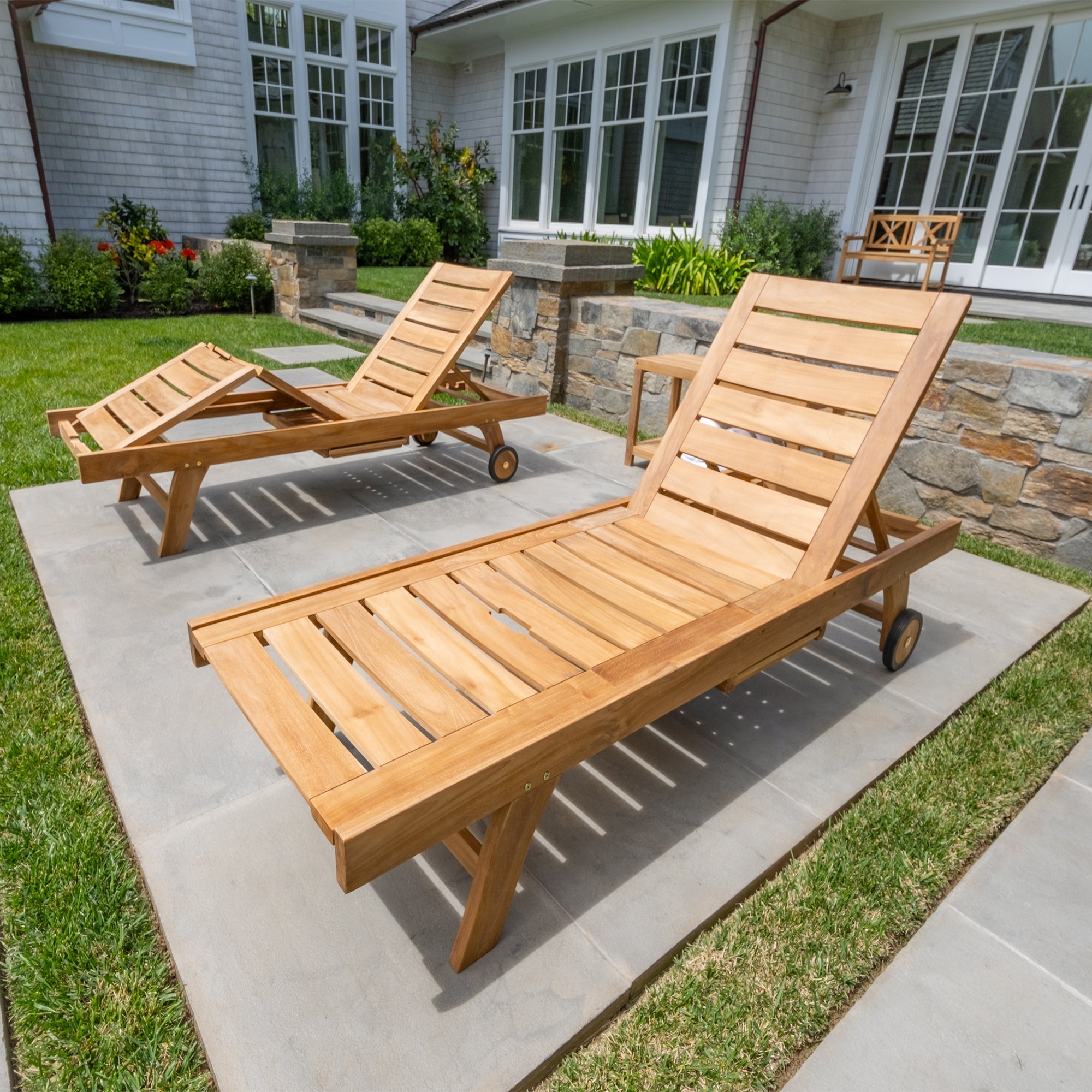 Naples Natural Teak Outdoor Sun Lounger with Adjustable Seat and Side Table