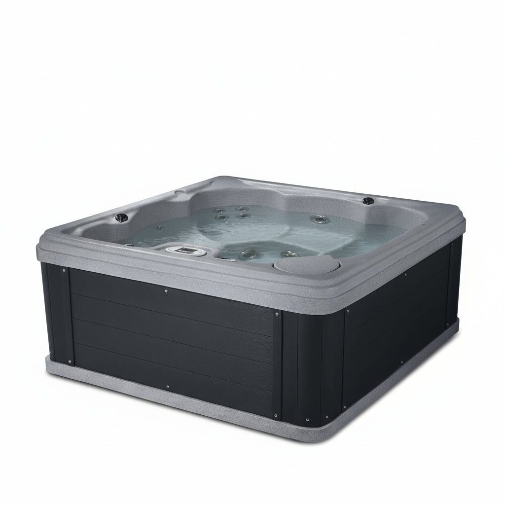 Inland 6 Person Square Hard Side Plug & Play Hot Tub, 24 Jets, Grey and Black