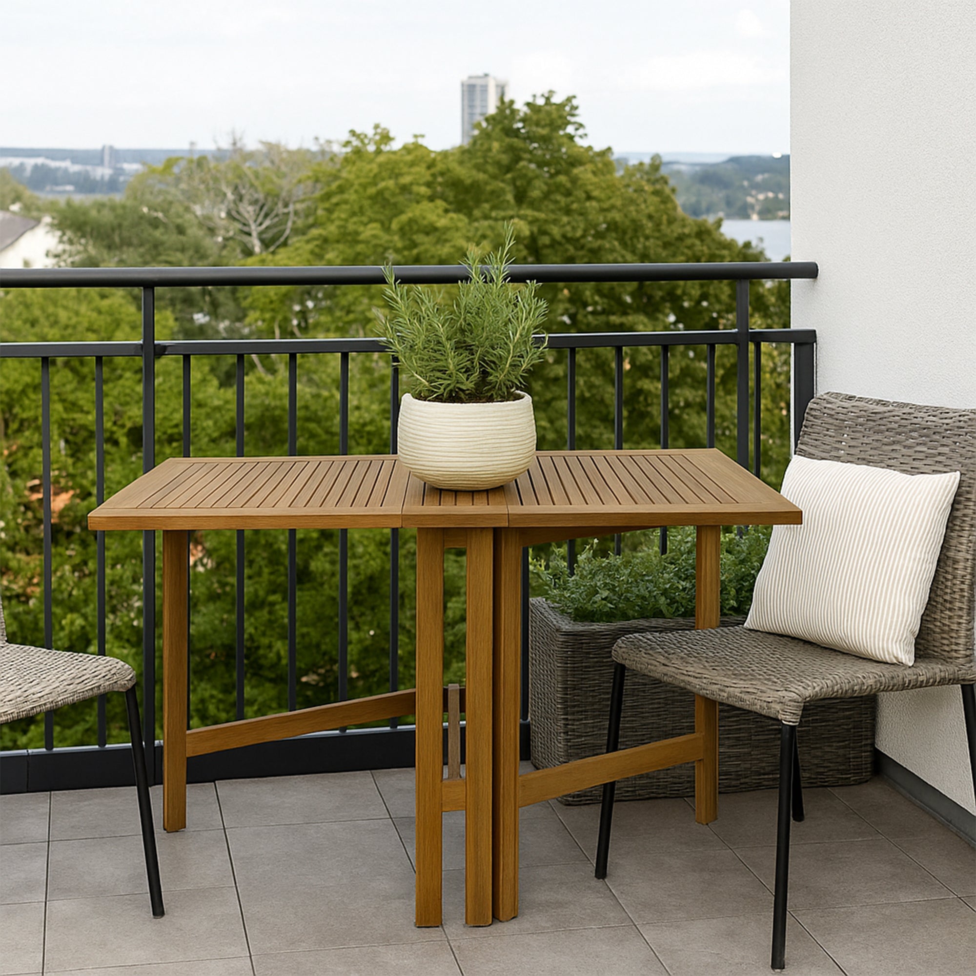 Naples Natural Teak Rectangular Dual Folding Balcony Table - 51"